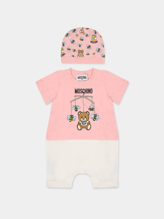 Set rosa per neonata con Teddy Bear e logo,Moschino Kids,MUY04Z LAA03 50209