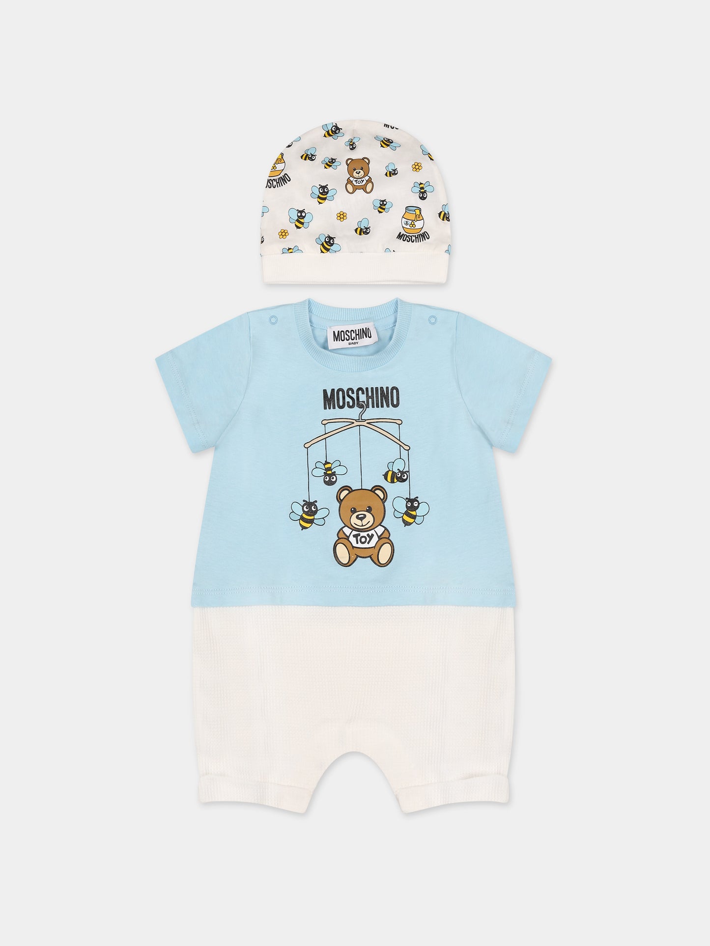 Set celeste per neonato con Teddy Bear e logo,Moschino Kids,MUY04Z LAA03 40304