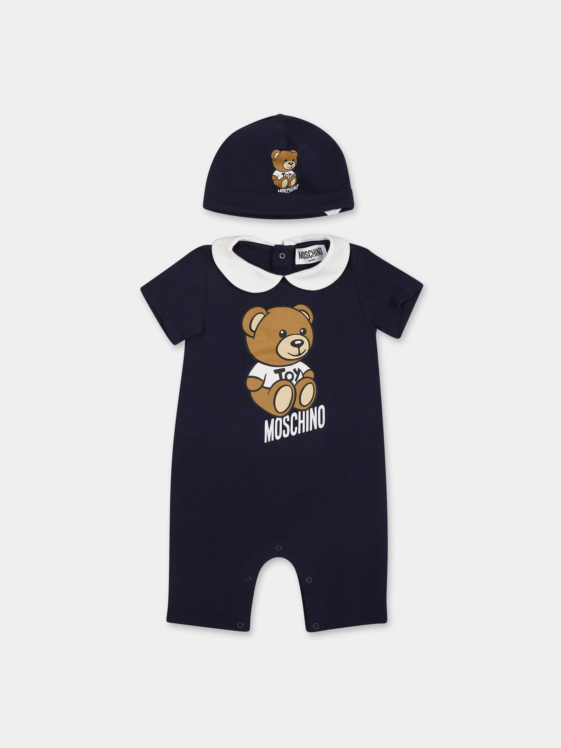 Set blu per neonati con Teddy bear e logo,Moschino Kids,MUY056 LBA10 40016