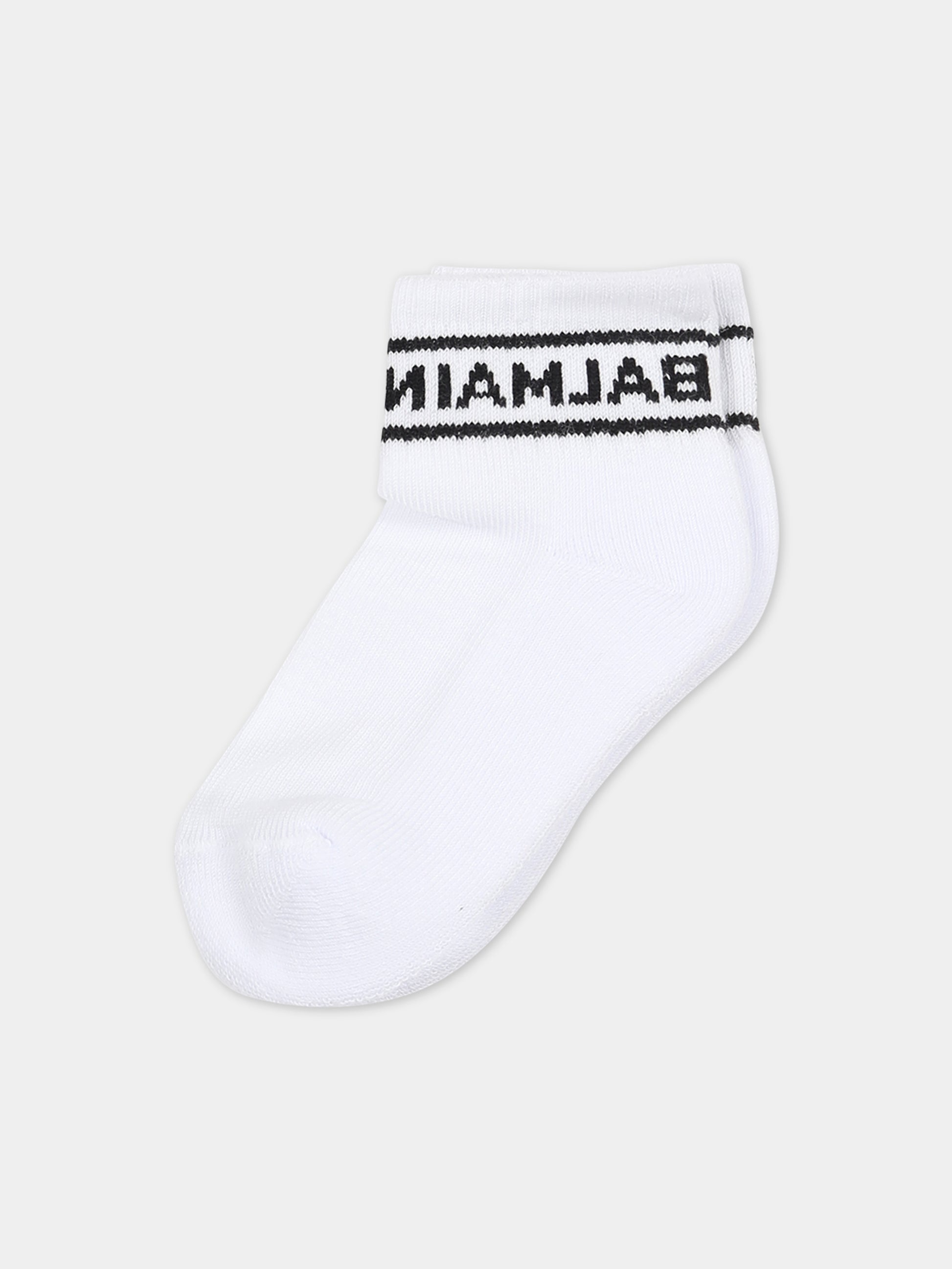 Calza bianche per neonati con logo,Balmain Kids,BS0560 Z0553 100NE