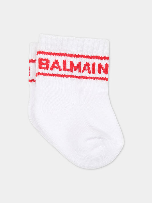 Calza bianche per neonati con logo,Balmain Kids,BS0560 Z0553 100RO