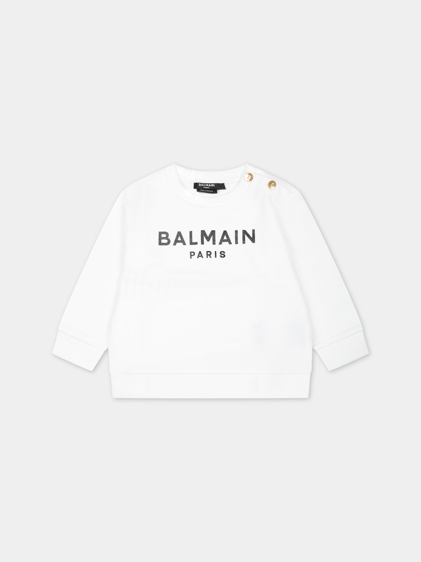 Felpa bianca per neonati con logo,Balmain Kids,BS4590 Z0001 100NE