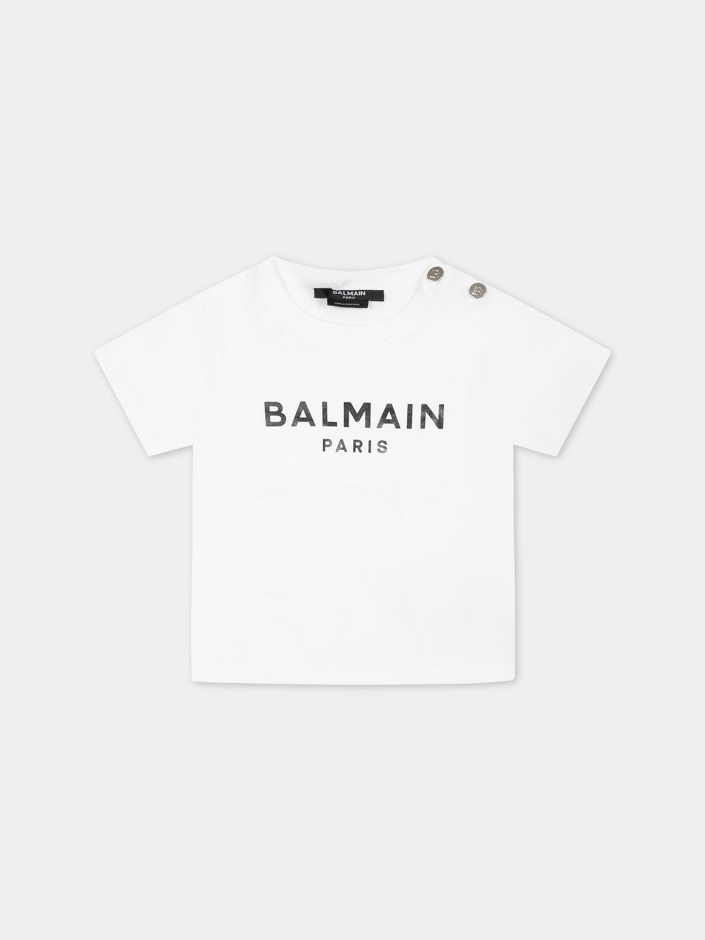 T-shirt nera per neonati con logo,Balmain Kids,BS8501 Z0057 100AG