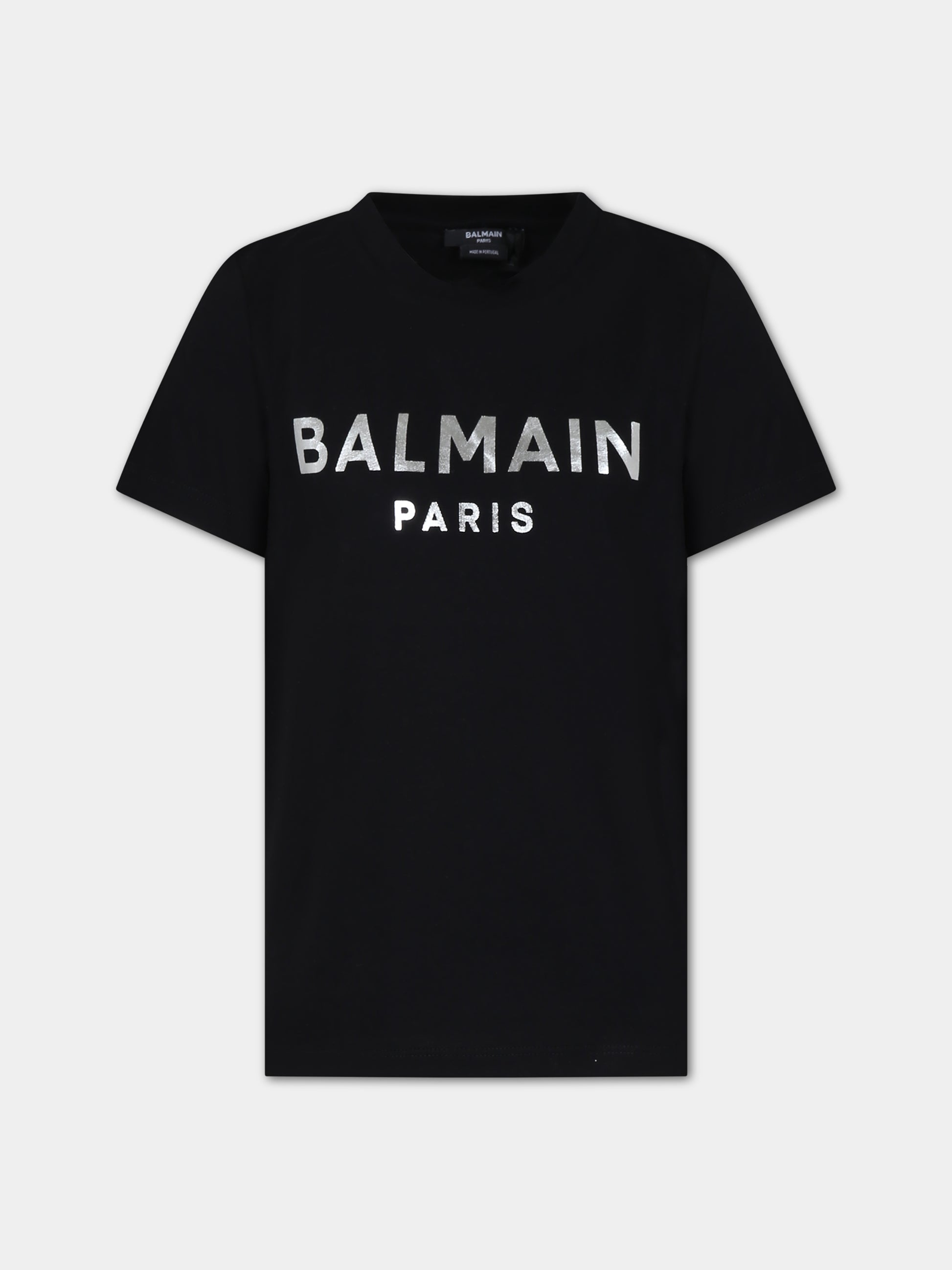 T-shirt nera per bambini con logo,Balmain Kids,BS8R01 Z0082 930AG