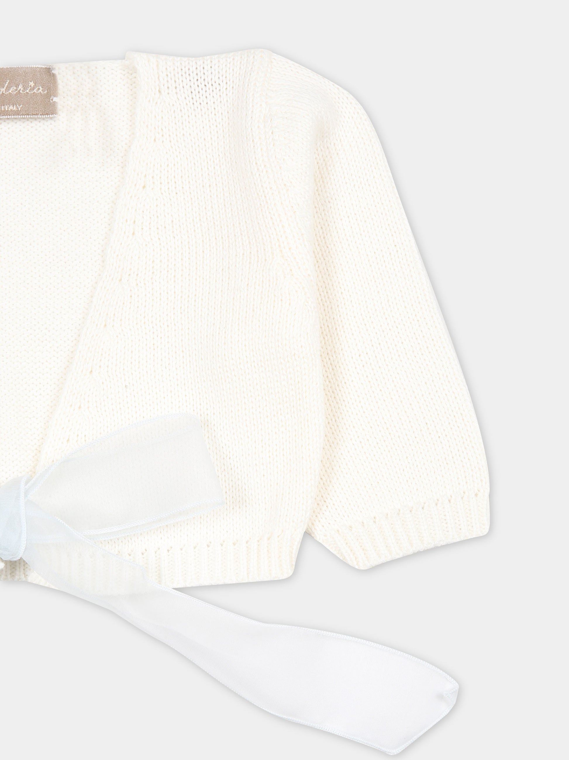 Cardigan bianco per neonata con fiocco celeste,La Stupenderia,SCSC52102 CELESTE