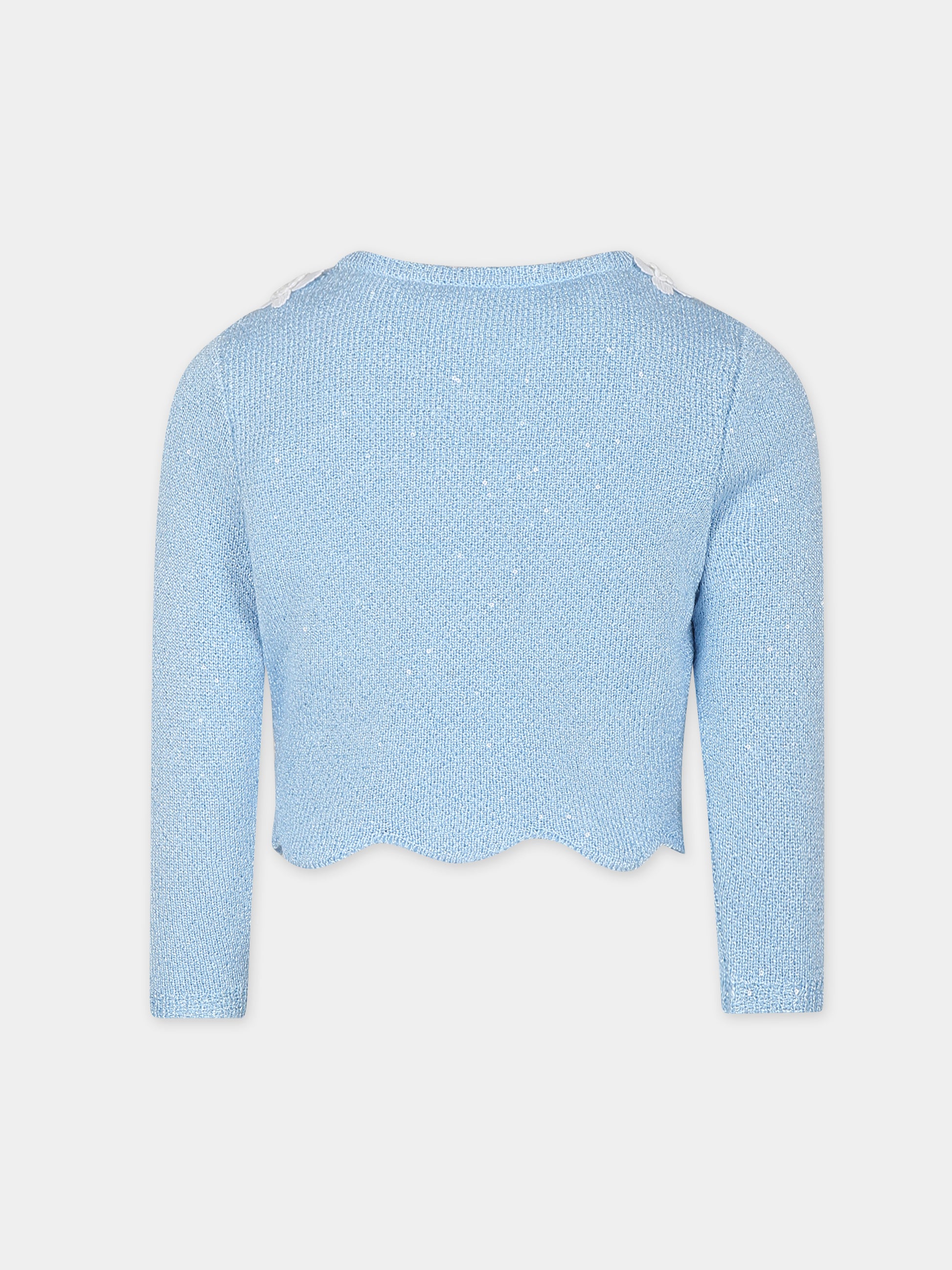 Cardigan celeste in maglia per bambina con paiettes,Self-portrait,RS24 730J BL
