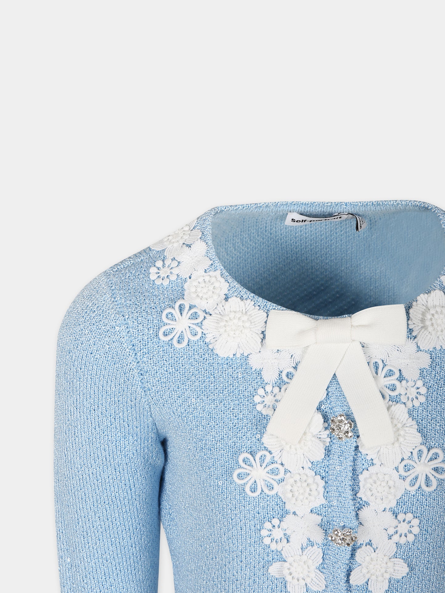 Cardigan celeste in maglia per bambina con paiettes,Self-portrait,RS24 730J BL
