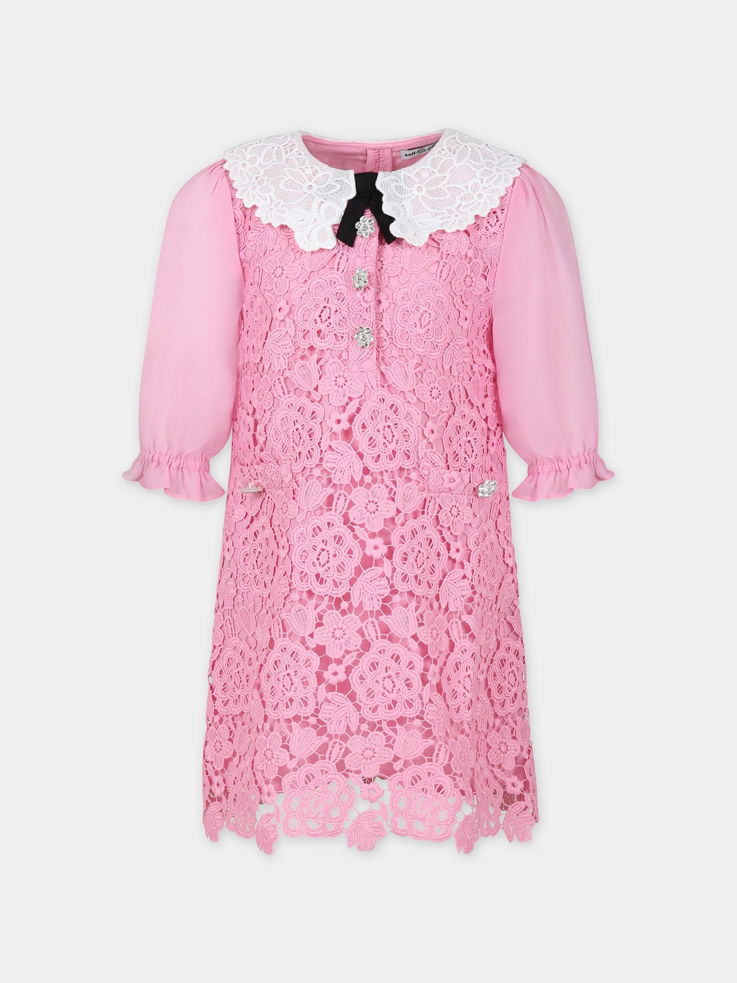 Vestito elegante rosa per bambina in pizzo macramé,Self-portrait,RS24 732S P