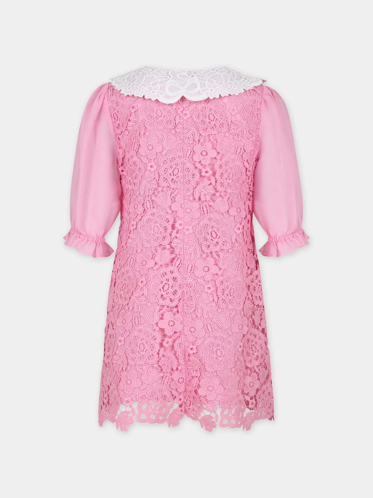 Vestito elegante rosa per bambina in pizzo macramé,Self-portrait,RS24 732S P