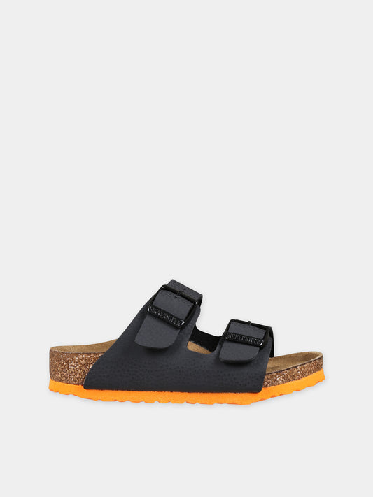 Ciabatte Arizona nere per bambini con logo,Birkenstock,1026833 DESERT SOIL BLACK