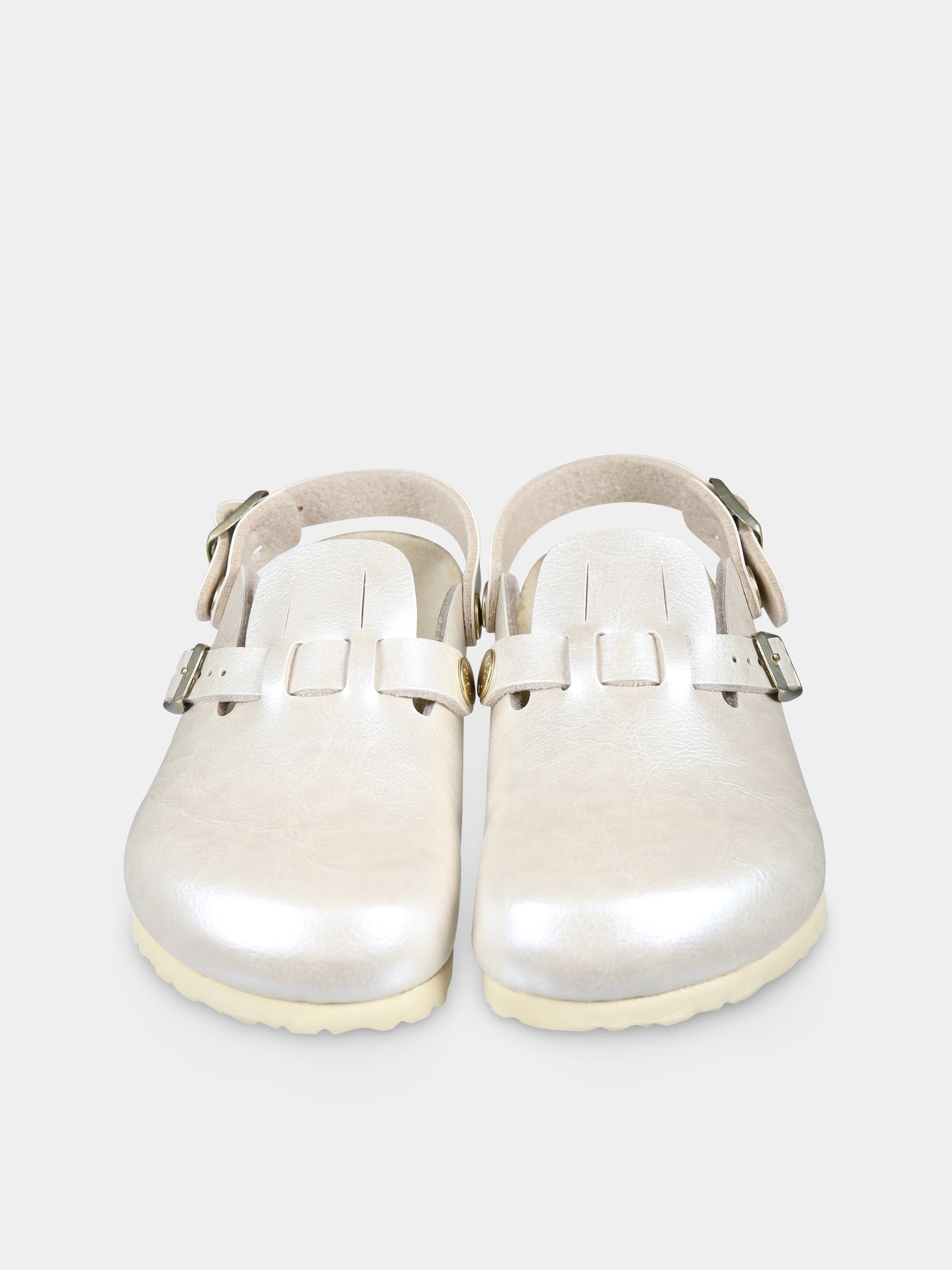 Sabot Kay avorio per bambina con logo,Birkenstock,1026858 GRACEFUL PEARL WHITE