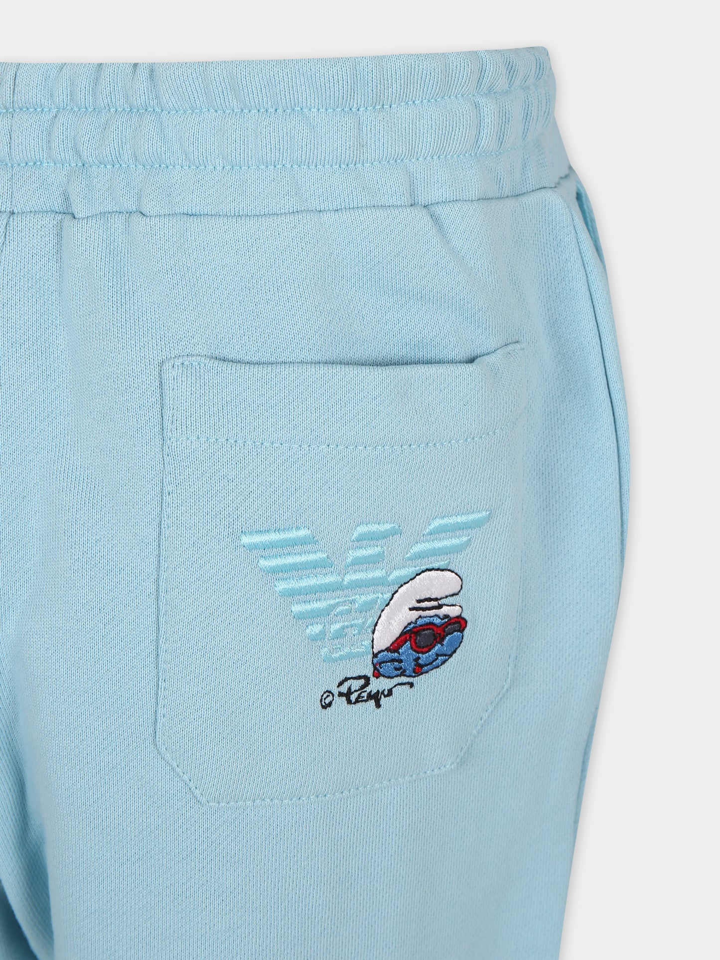 Pantaloni celesti per bambino con I Puffi,Armani Junior,3D4PJN 3J5GZ 0728