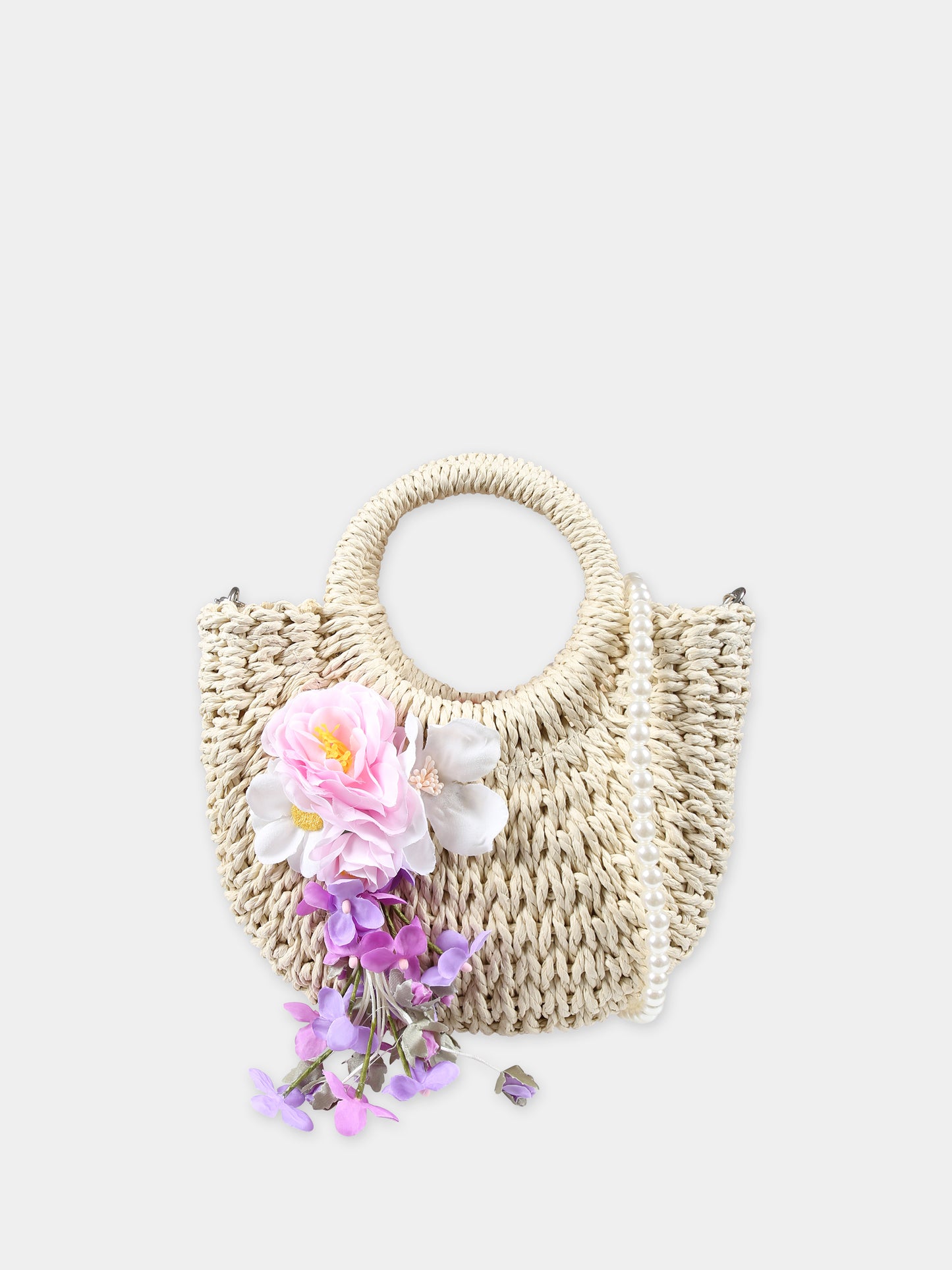 Borsa beige per bambina con bouquet,Monnalisa,19C014 3774 0099