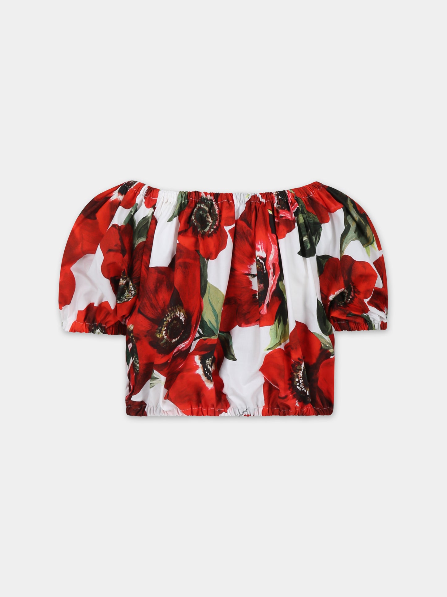 Top rosso per bambina con stampa papaveri,Dolce & Gabbana Kids,L55S88 HS5Q4 HAAA5