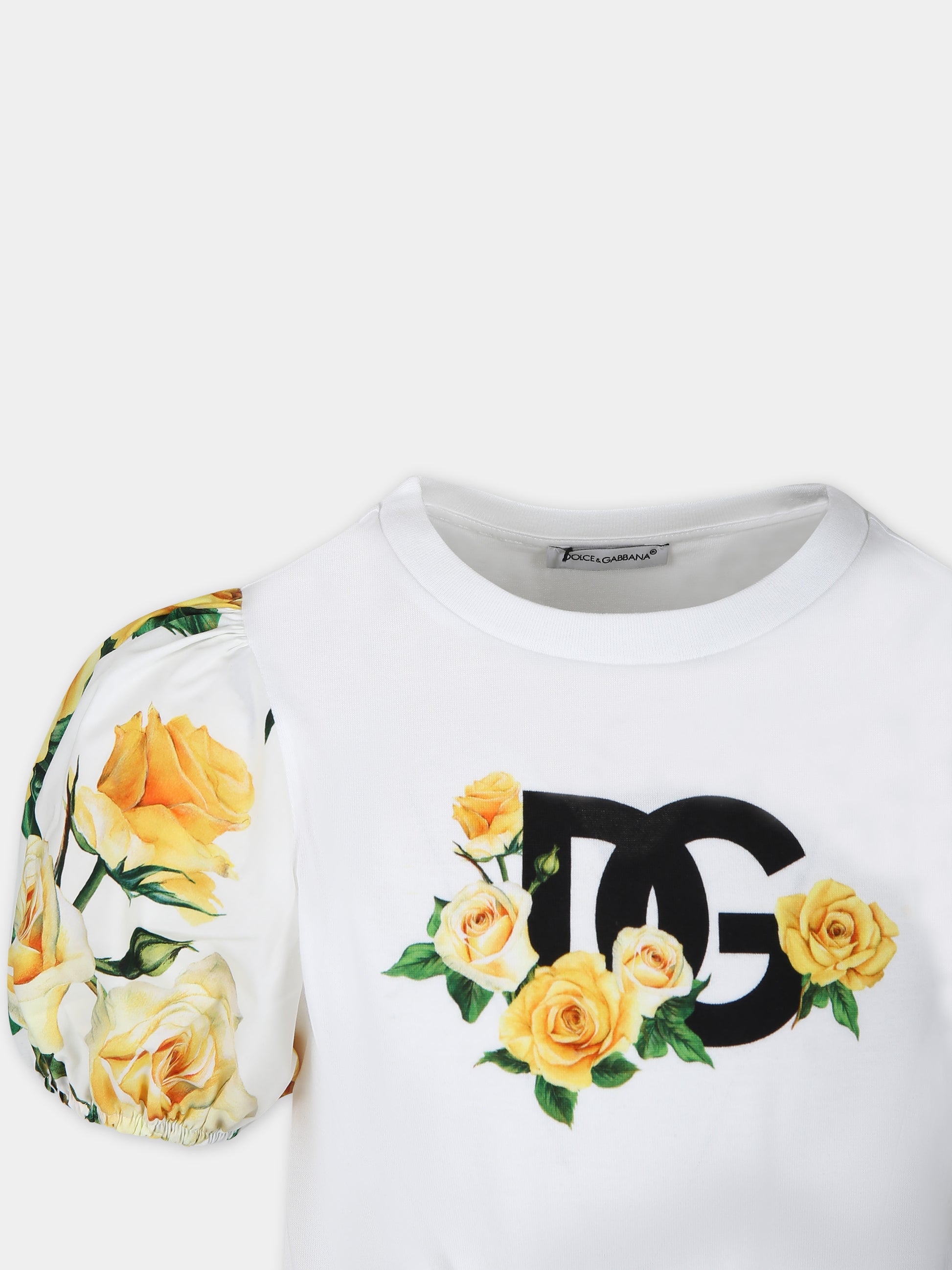T-shirt bianca per bambina a fantasia flowering,Dolce & Gabbana Kids,L5JTMI G7K6J HA3VO