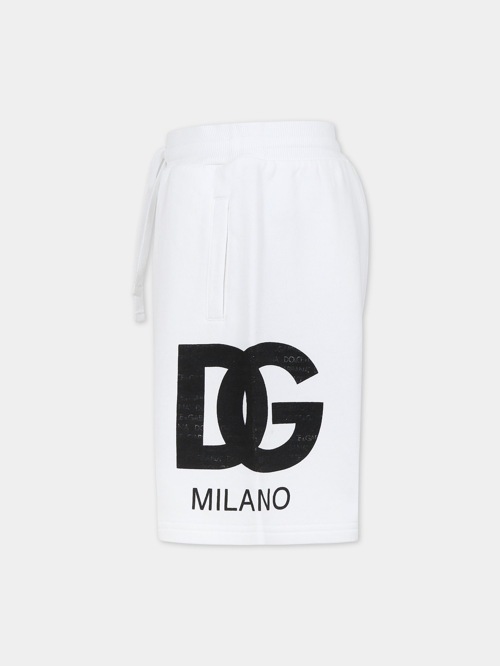 Shorts bianchi per bambino con iconico monogramma,Dolce & Gabbana Kids,L4JQR4 G7L4N W0800