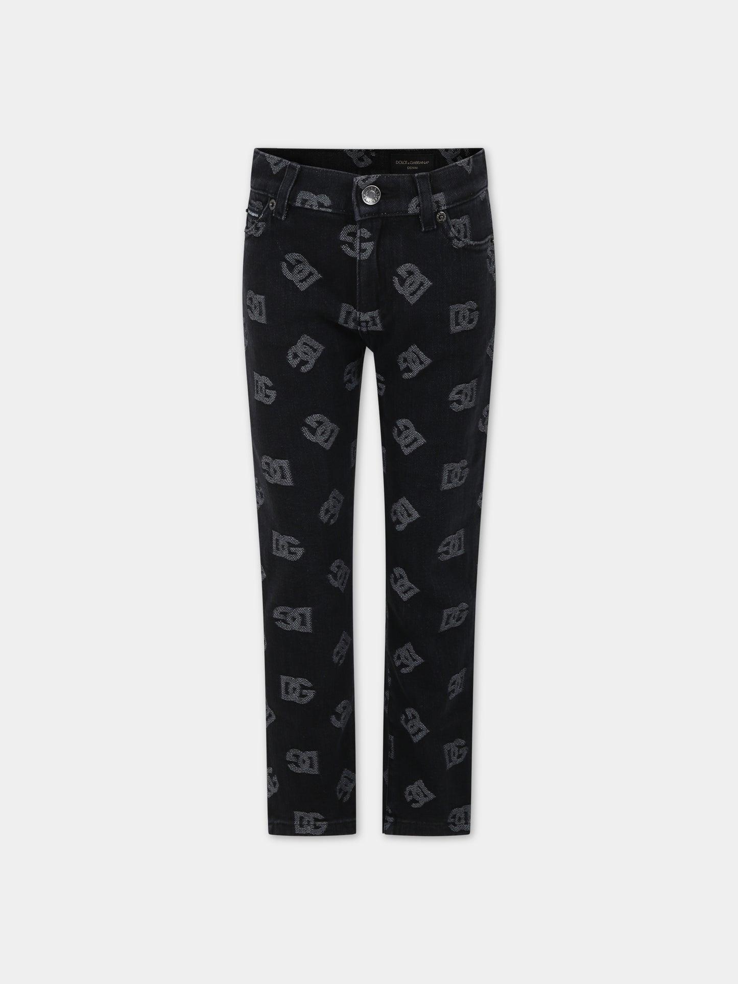 Jeans neri per bambina con iconico monogramma,Dolce & Gabbana Kids,L42F59 LDC08 S9000