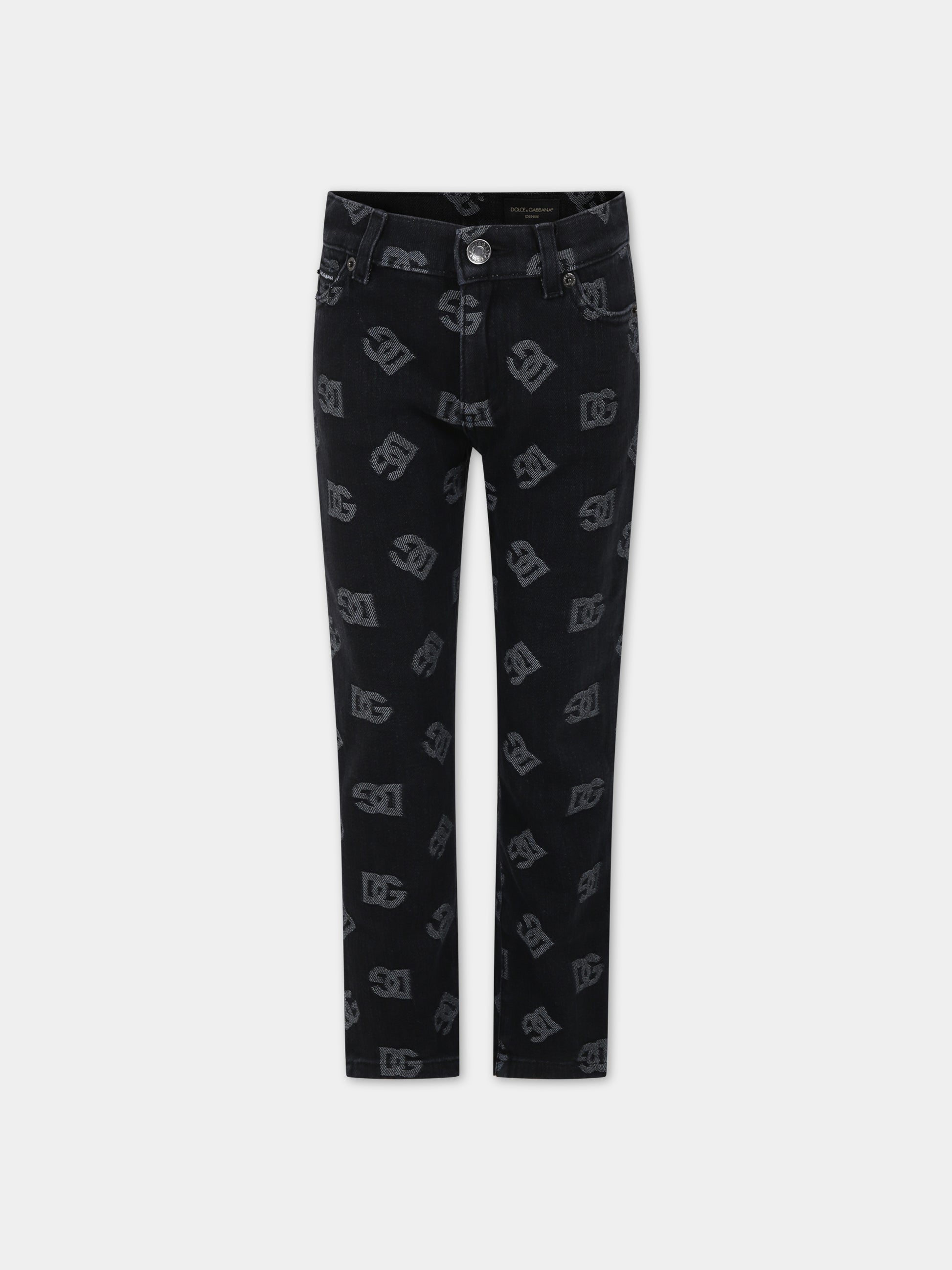 Jeans neri per bambina con iconico monogramma,Dolce & Gabbana Kids,L42F59 LDC08 S9000