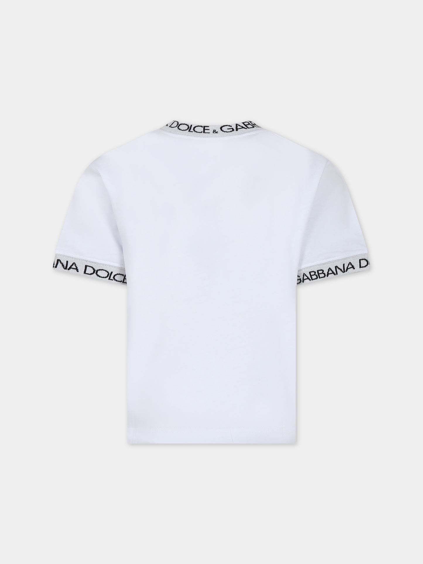 T-shirt bianca per bambini con logo,Dolce & Gabbana Kids,L4JTEO G7M4F W0800