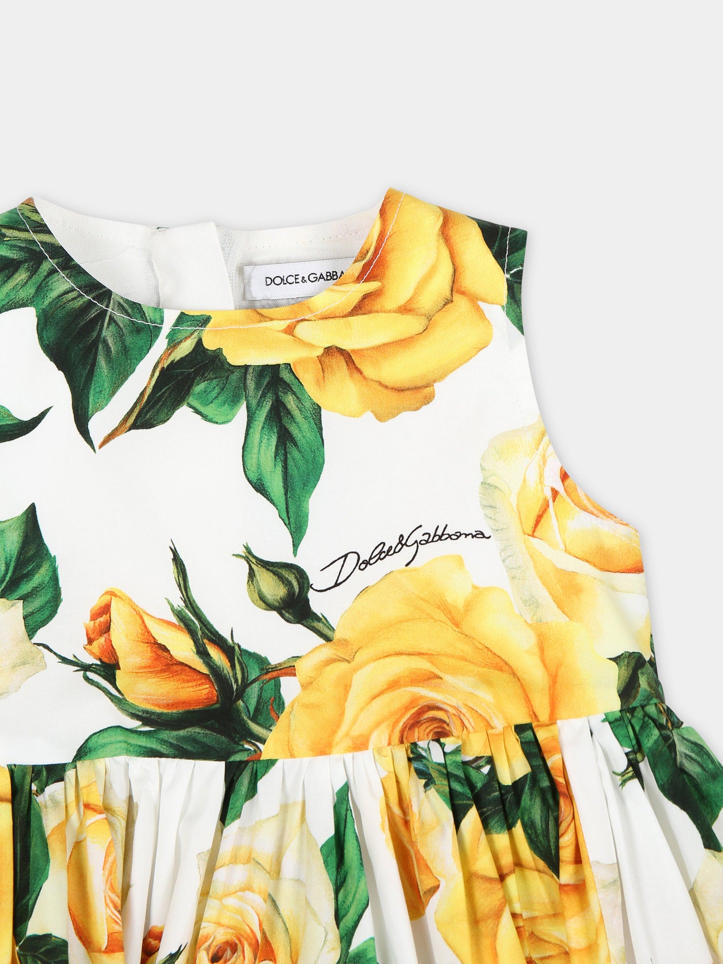 Vestito elegante bianco per neonata a fantasia flowering,Dolce & Gabbana Kids,L23DI0 HS5QR HA3VO