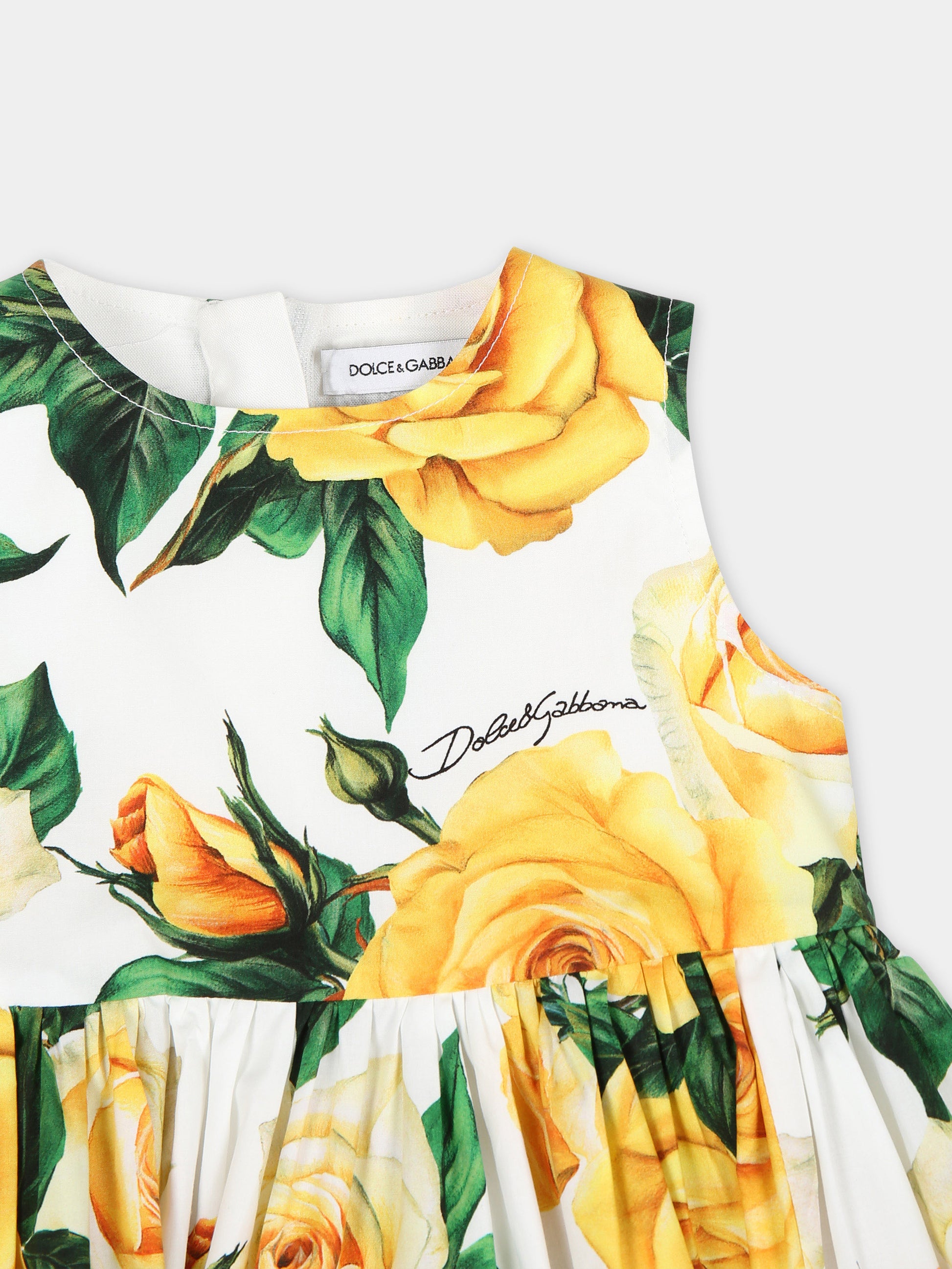 Vestito elegante bianco per neonata a fantasia flowering,Dolce & Gabbana Kids,L23DI0 HS5QR HA3VO