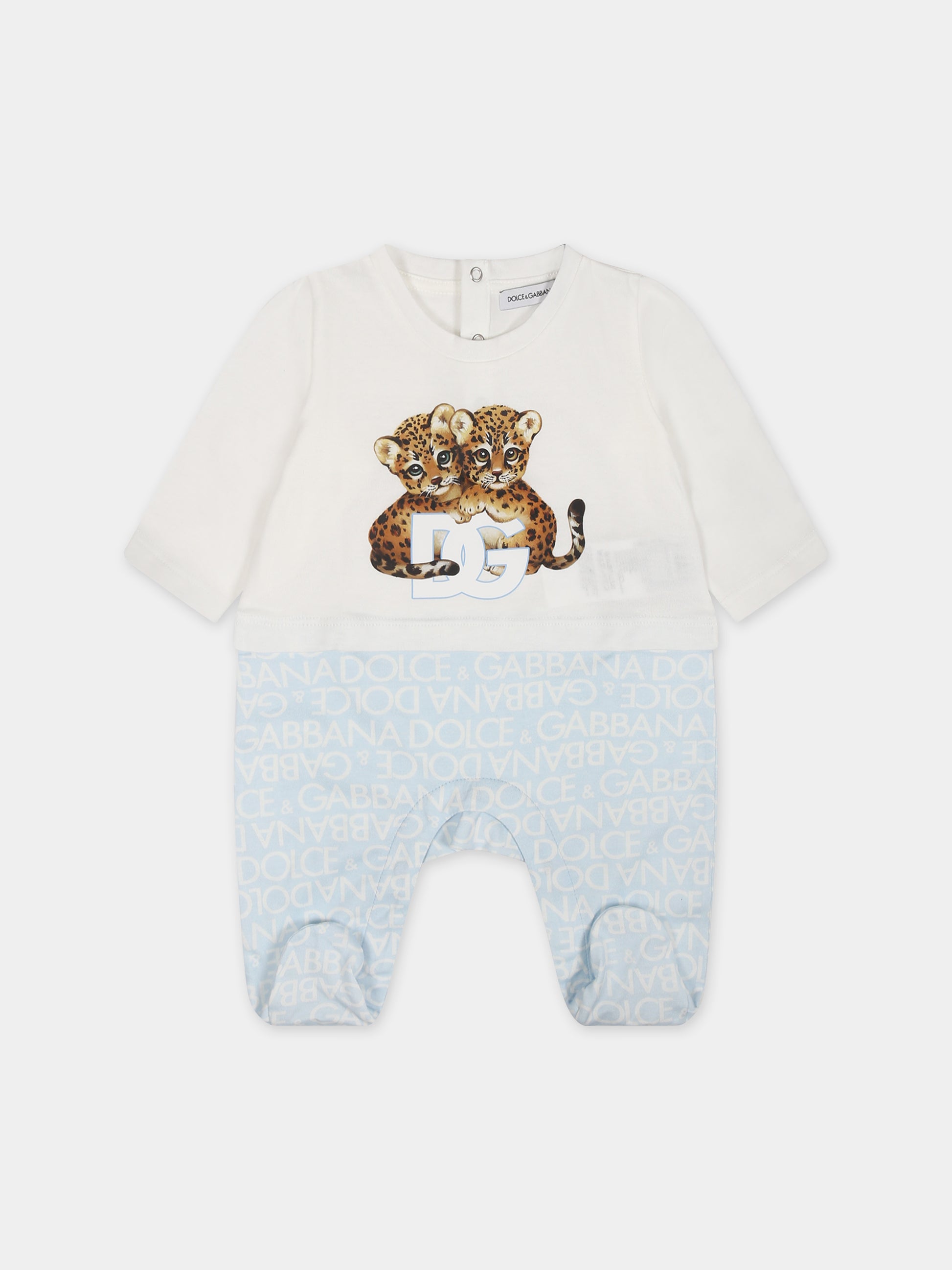 Set celeste per neonato con logo e leopardi,Dolce & Gabbana Kids,L1JO6H G7KQ7 S9000