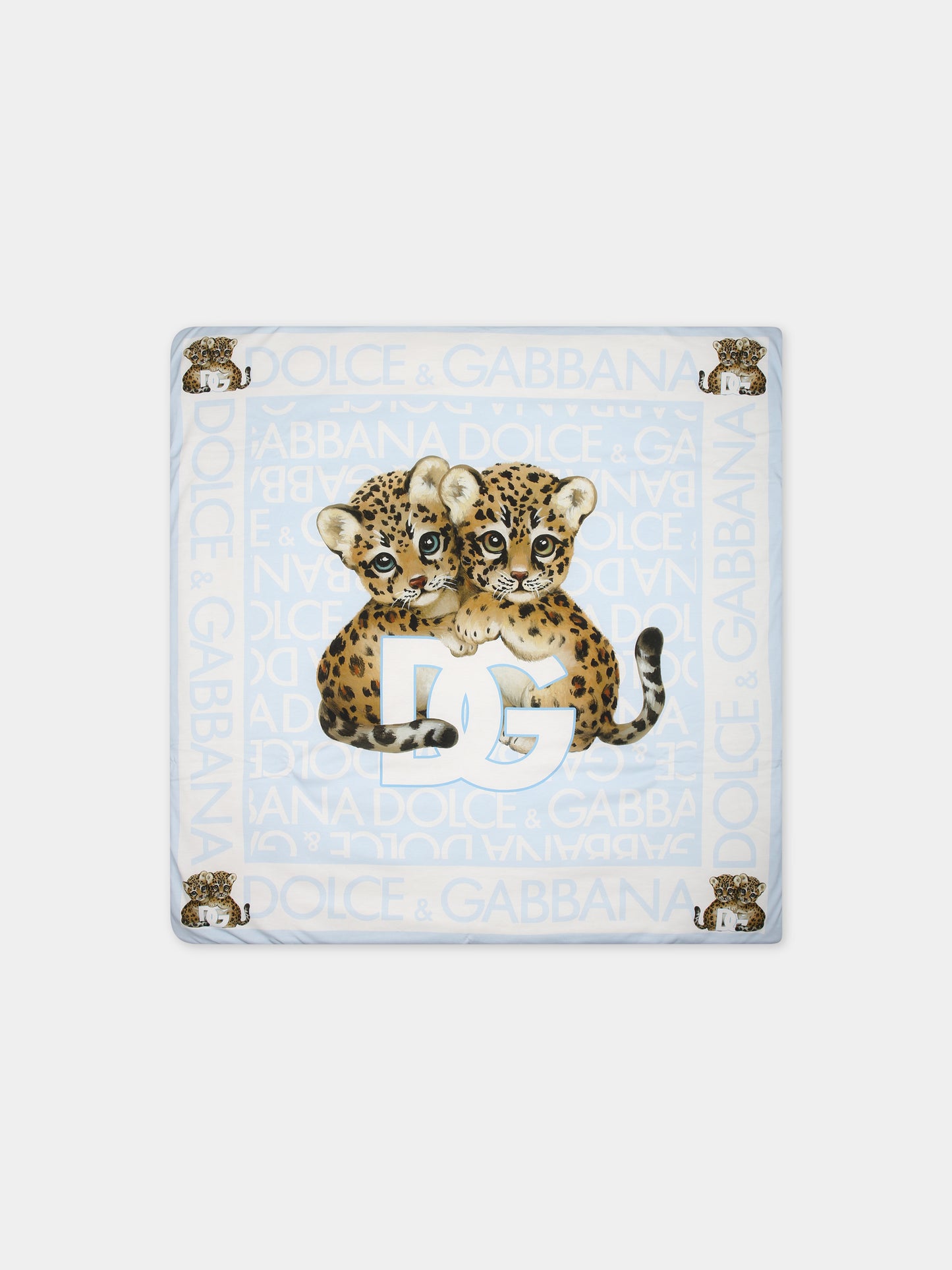Coperta celeste per neonato con logo e leopardi,Dolce & Gabbana Kids,LNJAE1 G7KR0 S9000