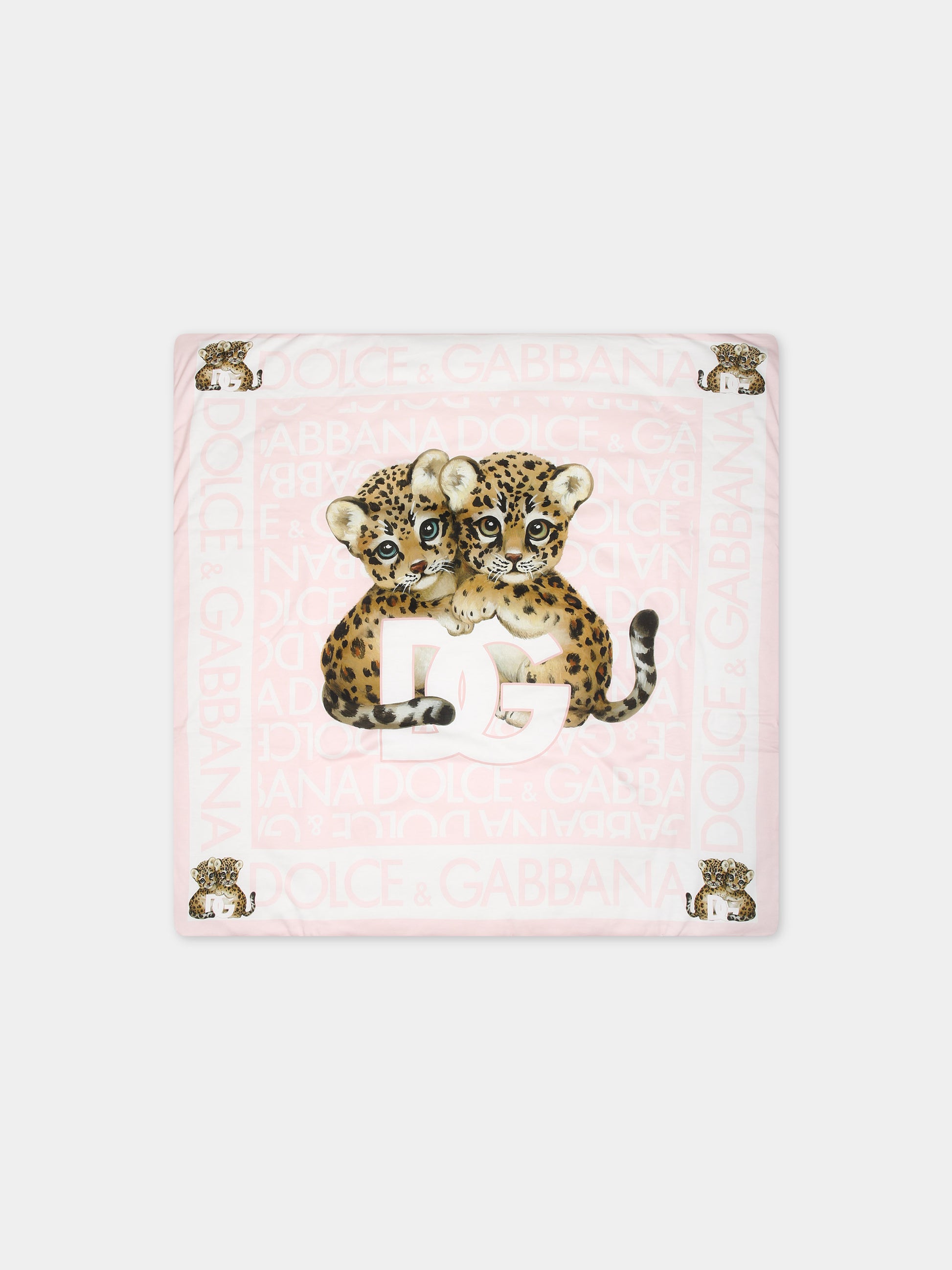 Coperta rosa per neonata con leopardi e stampa logomania,Dolce & Gabbana Kids,LNJAE1 G7KR0 S9001