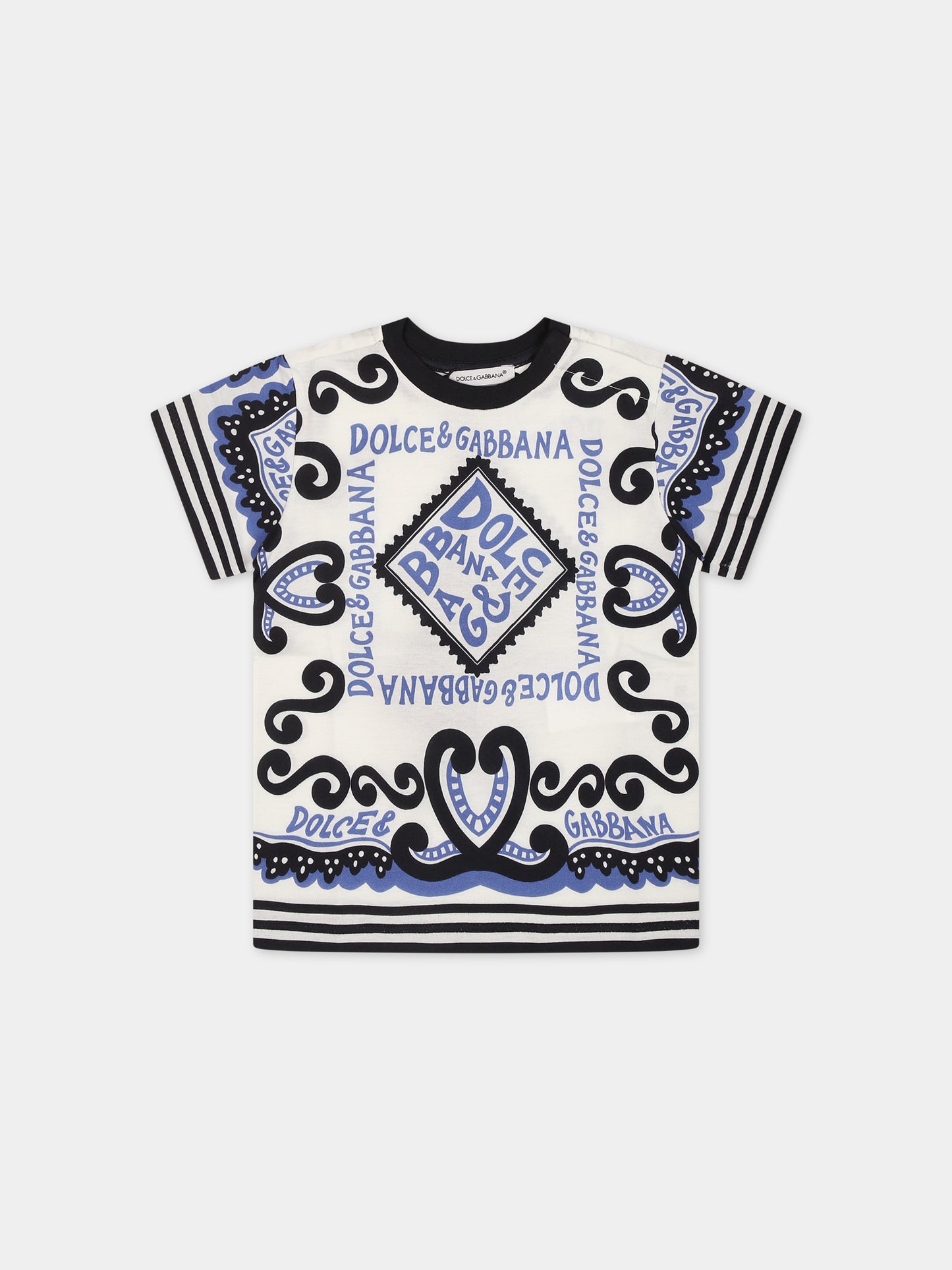 T-shirt bianca per neonato con stampa bandana e logo,Dolce & Gabbana Kids,L1JTEY G7L1B HC4XR