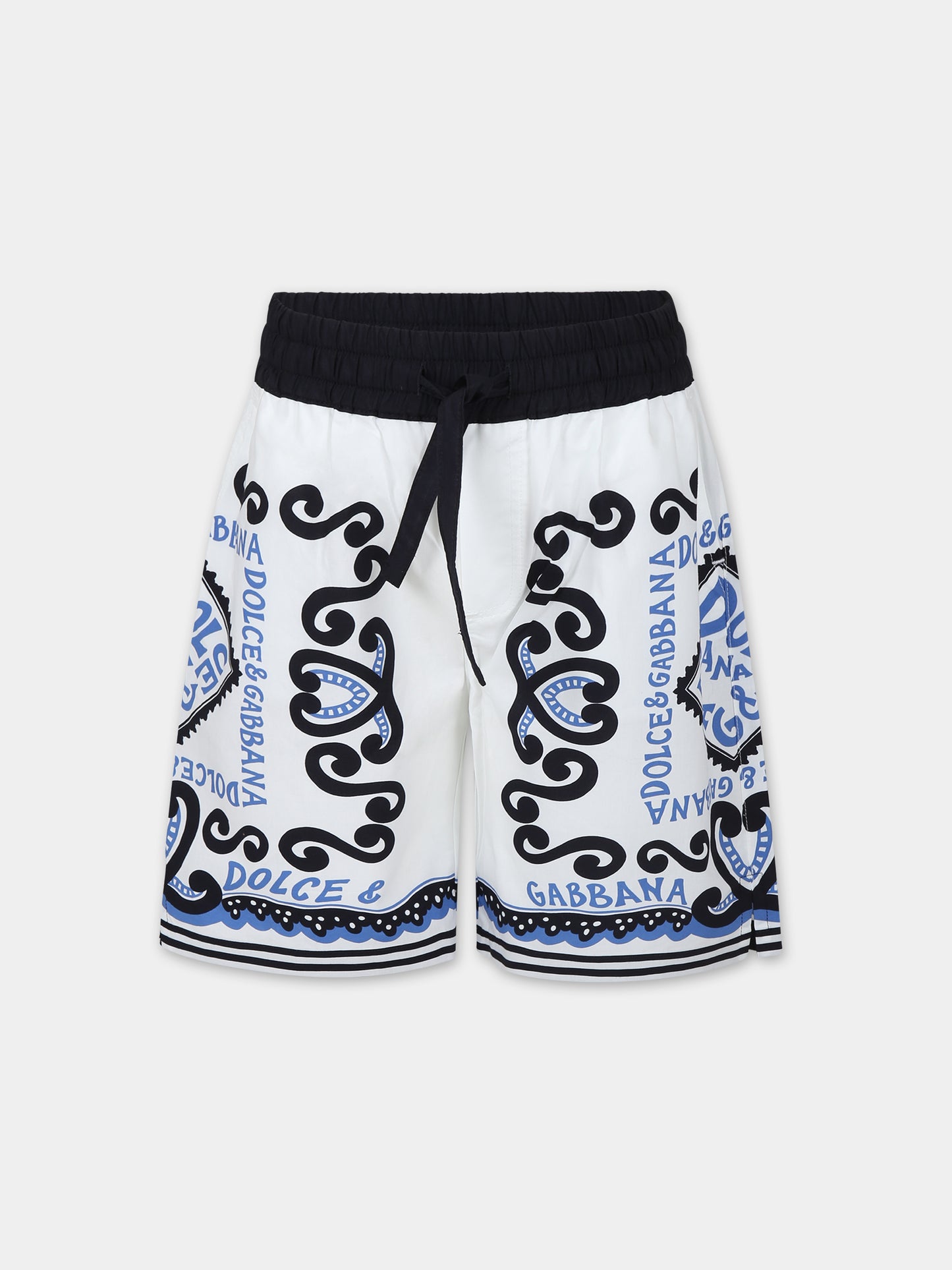 Pantaloni bianchi per bambino con stampa bandana e logo,Dolce & Gabbana Kids,L43Q28 G7L0J HC4XR