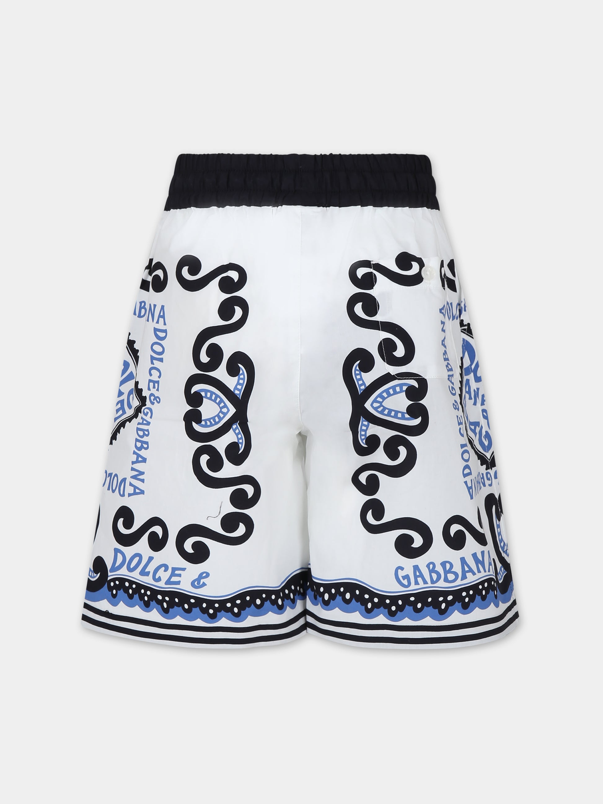 Pantaloni bianchi per bambino con stampa bandana e logo,Dolce & Gabbana Kids,L43Q28 G7L0J HC4XR