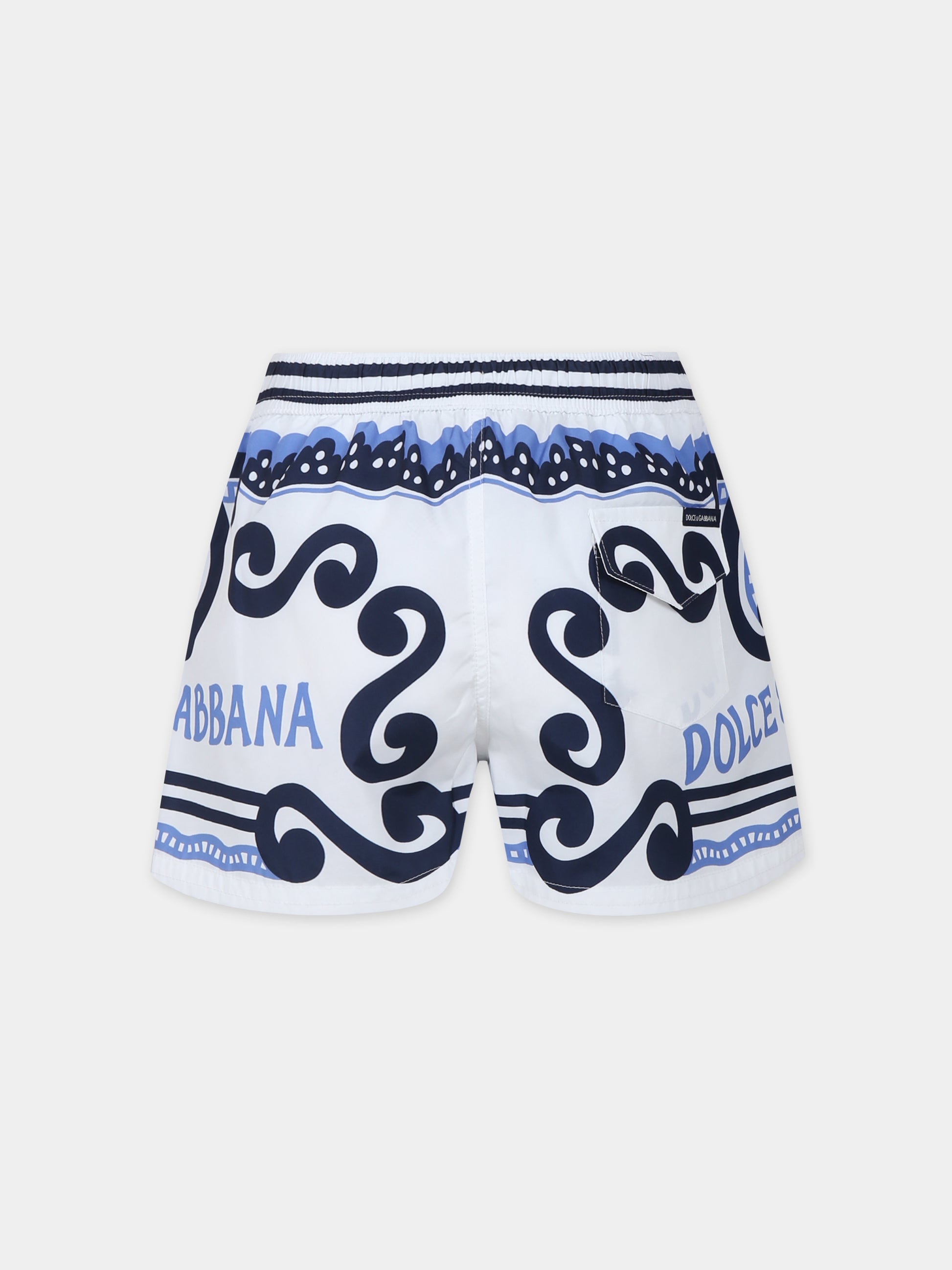 Boxer mare bianco per bambino con stampa bandana e logo,Dolce & Gabbana Kids,L4J845 G7L0N HC4XR