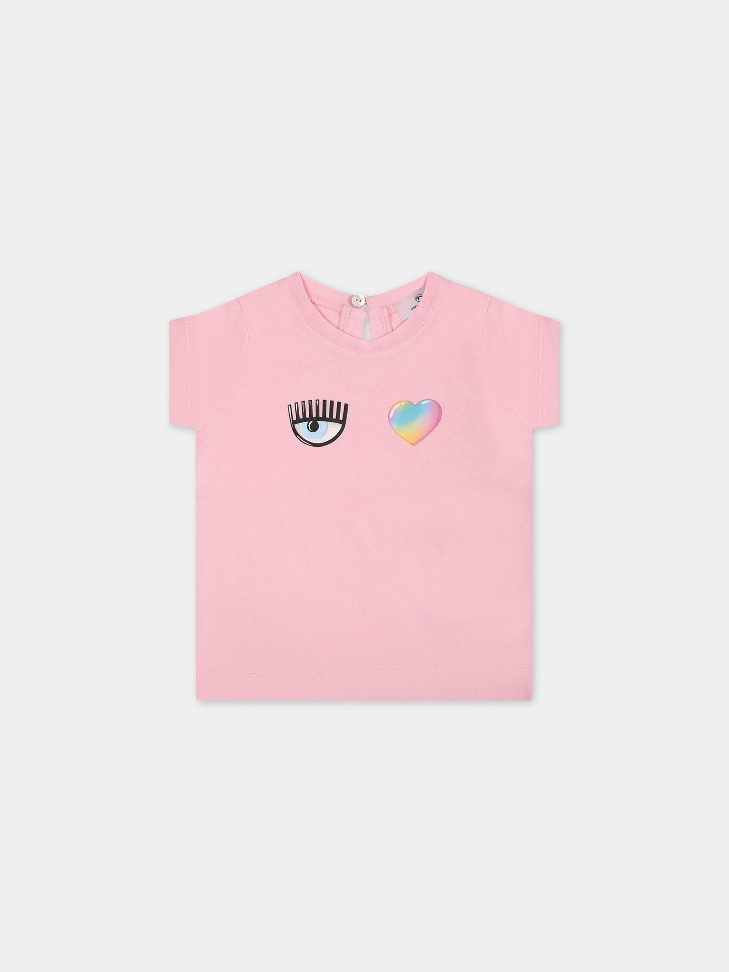 T-shirt rosa per bambina con eye flirting e cuore,Chiara Ferragni Collection,53C602 3021 090F