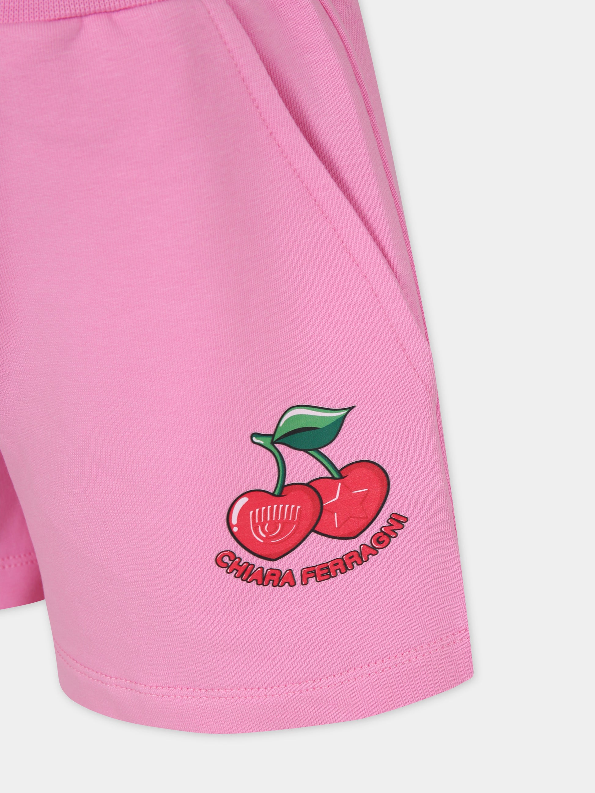 Shorts fucsia per bambina con ciliegie,Chiara Ferragni Collection,59C406 3002 093F