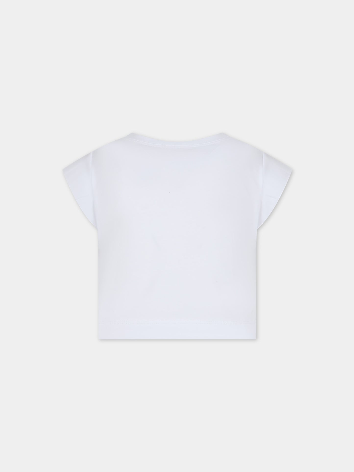 T-shirt bianca per bambina con stampa logo con strass,Chiara Ferragni Collection,51C619 3201 0099