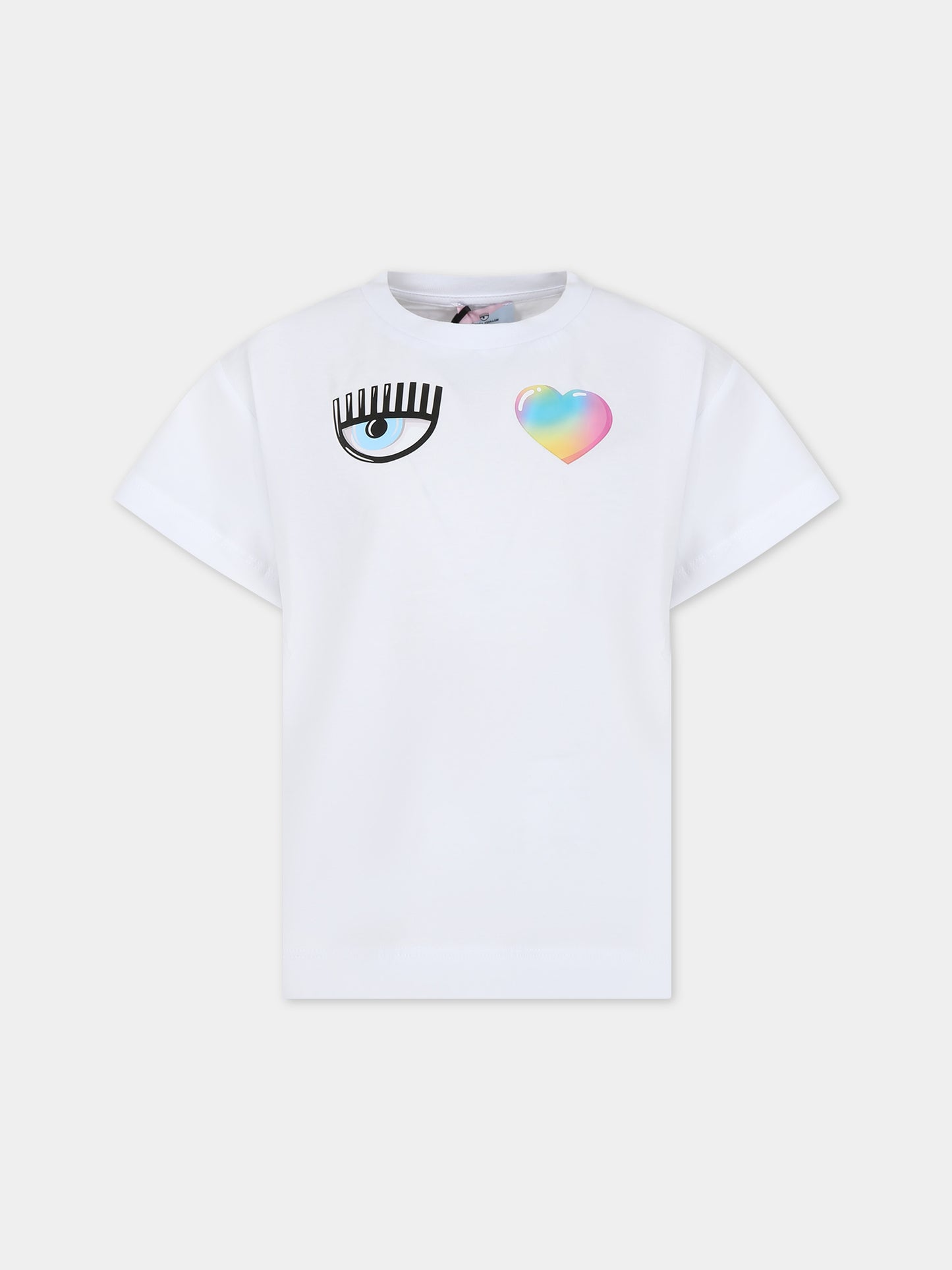 T-shirt bianca per bambina con eye flirting e cuore,Chiara Ferragni Collection,59C613 3021 0099