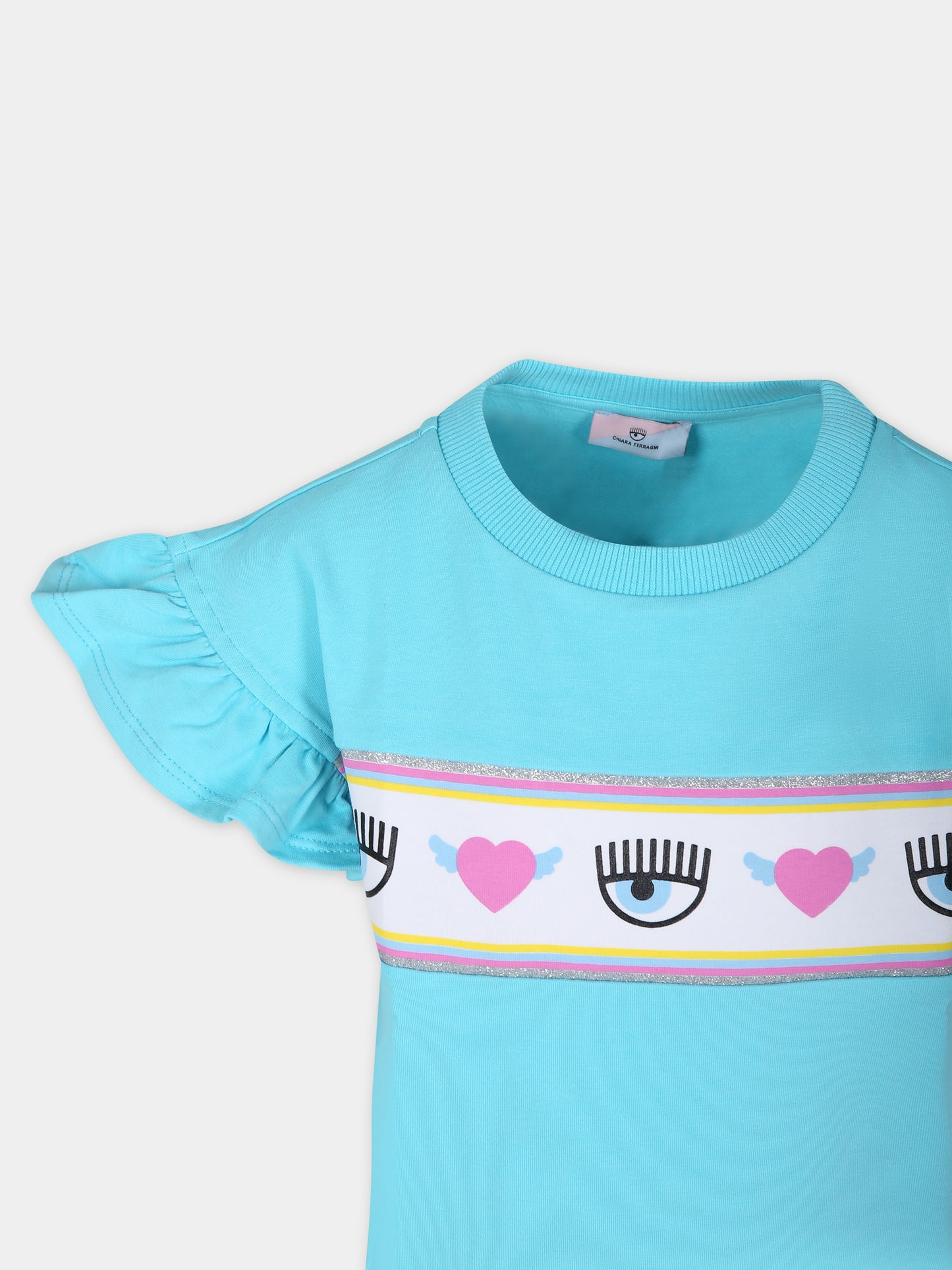 T-shirt azzurra per bambina con eyes flirting,Chiara Ferragni Collection,59C614 3020 057F