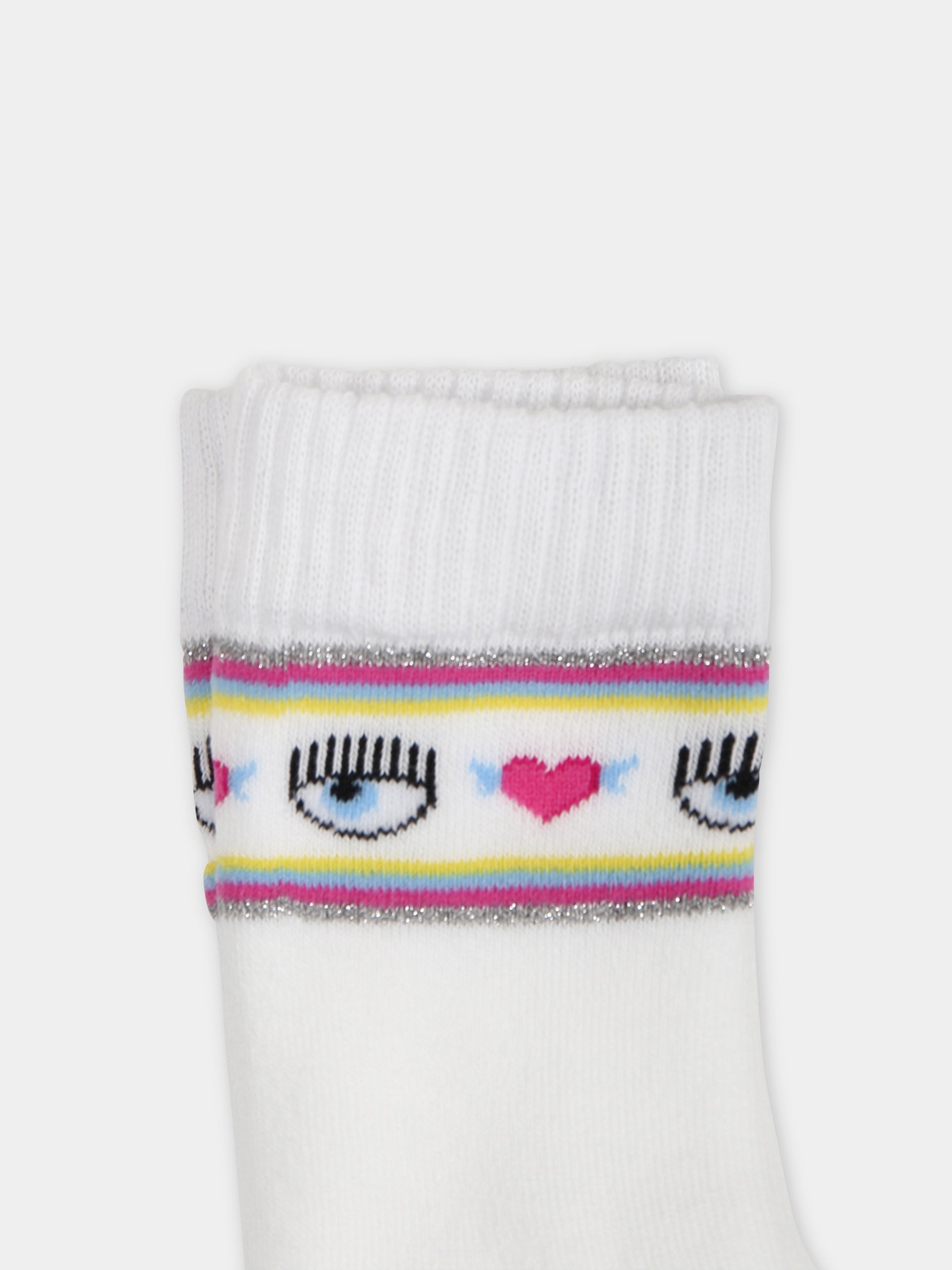 Calze bianche per bambina con eyes flirting e cuori,Chiara Ferragni Collection,59C001 3080 0099