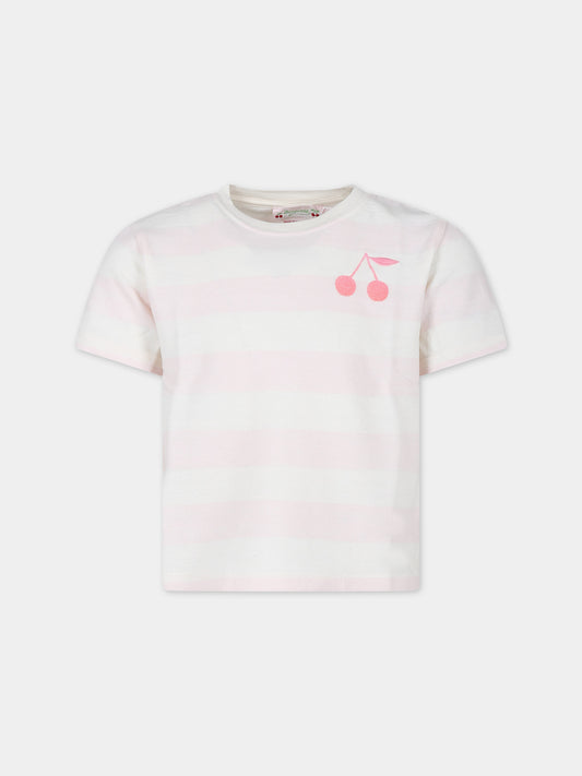 T-shirt avorio per bambina con iconiche ciliegie,Bonpoint,S04GTSK00001 225A