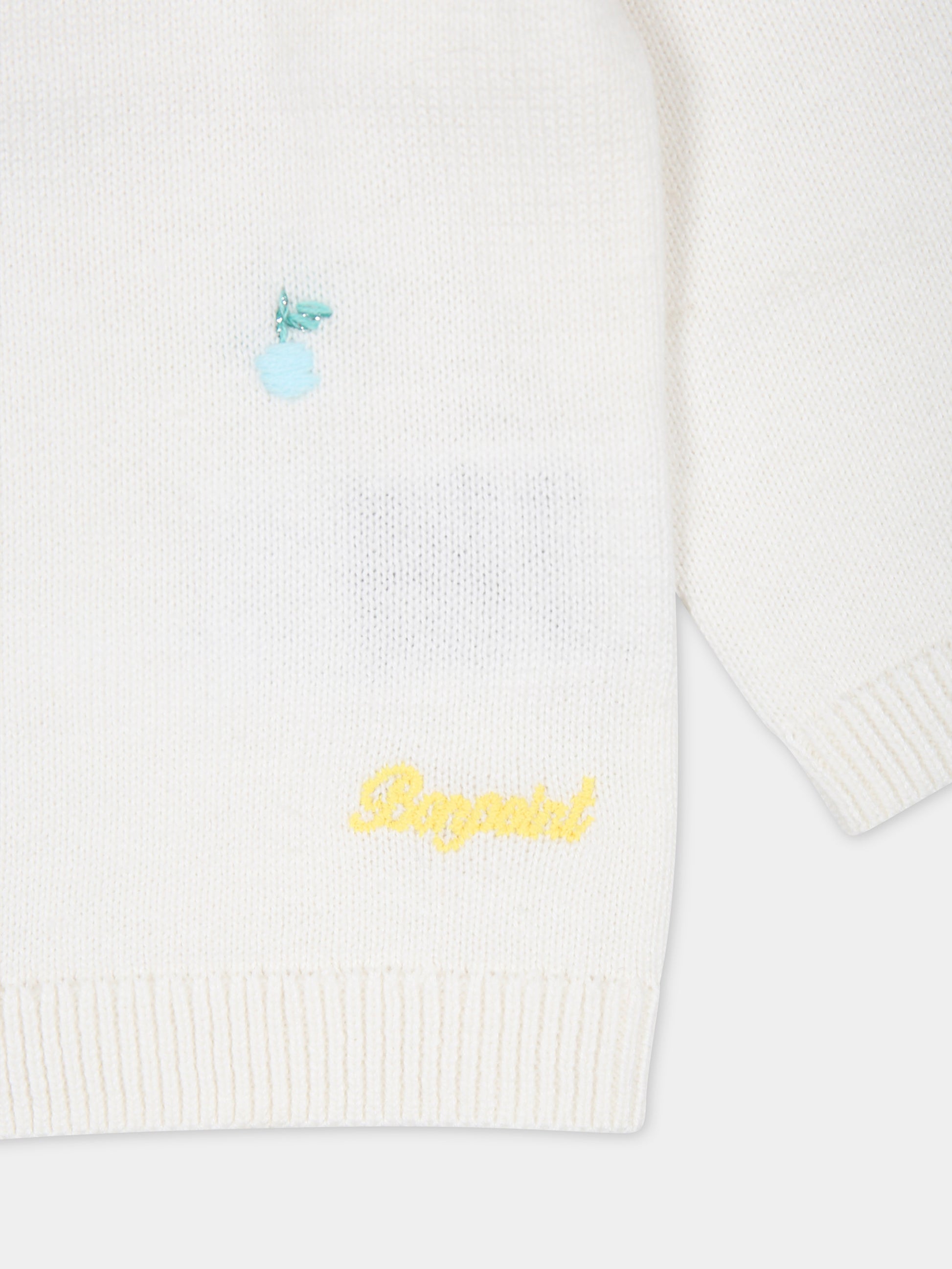 Cardigan bianco per neonata con ciliegie ricamate all-over,Bonpoint,S04XCAK00009 102