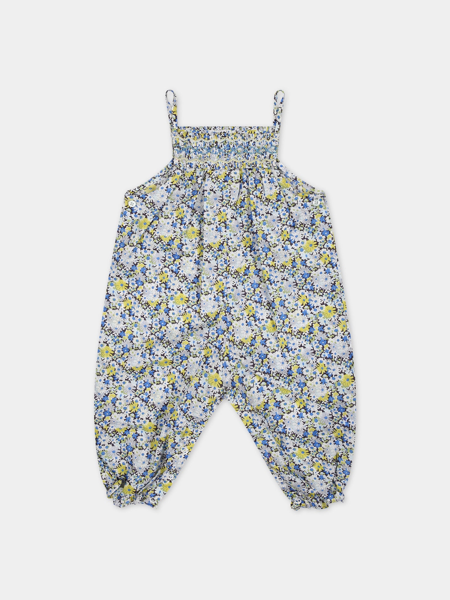 Salopette celeste per neonata con stampa floreale,Bonpoint,S04XPAW00007 515