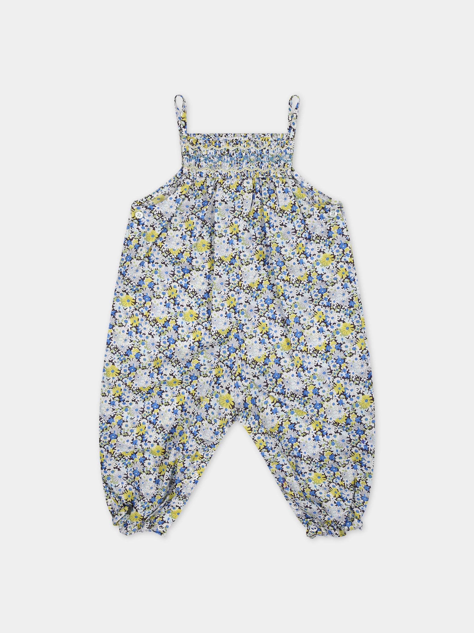 Salopette celeste per neonata con stampa floreale,Bonpoint,S04XPAW00007 515