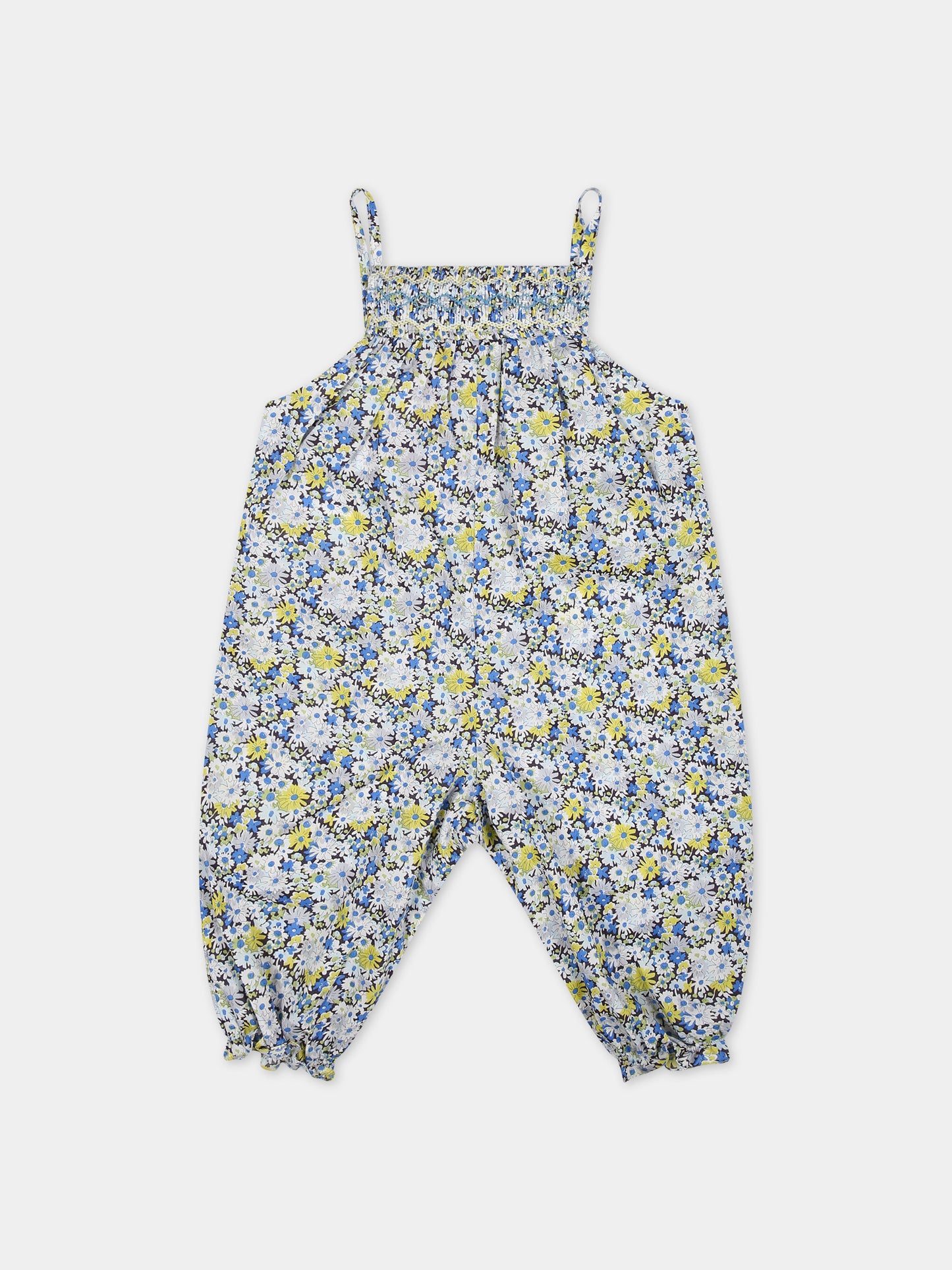 Salopette celeste per neonata con stampa floreale,Bonpoint,S04XPAW00007 515