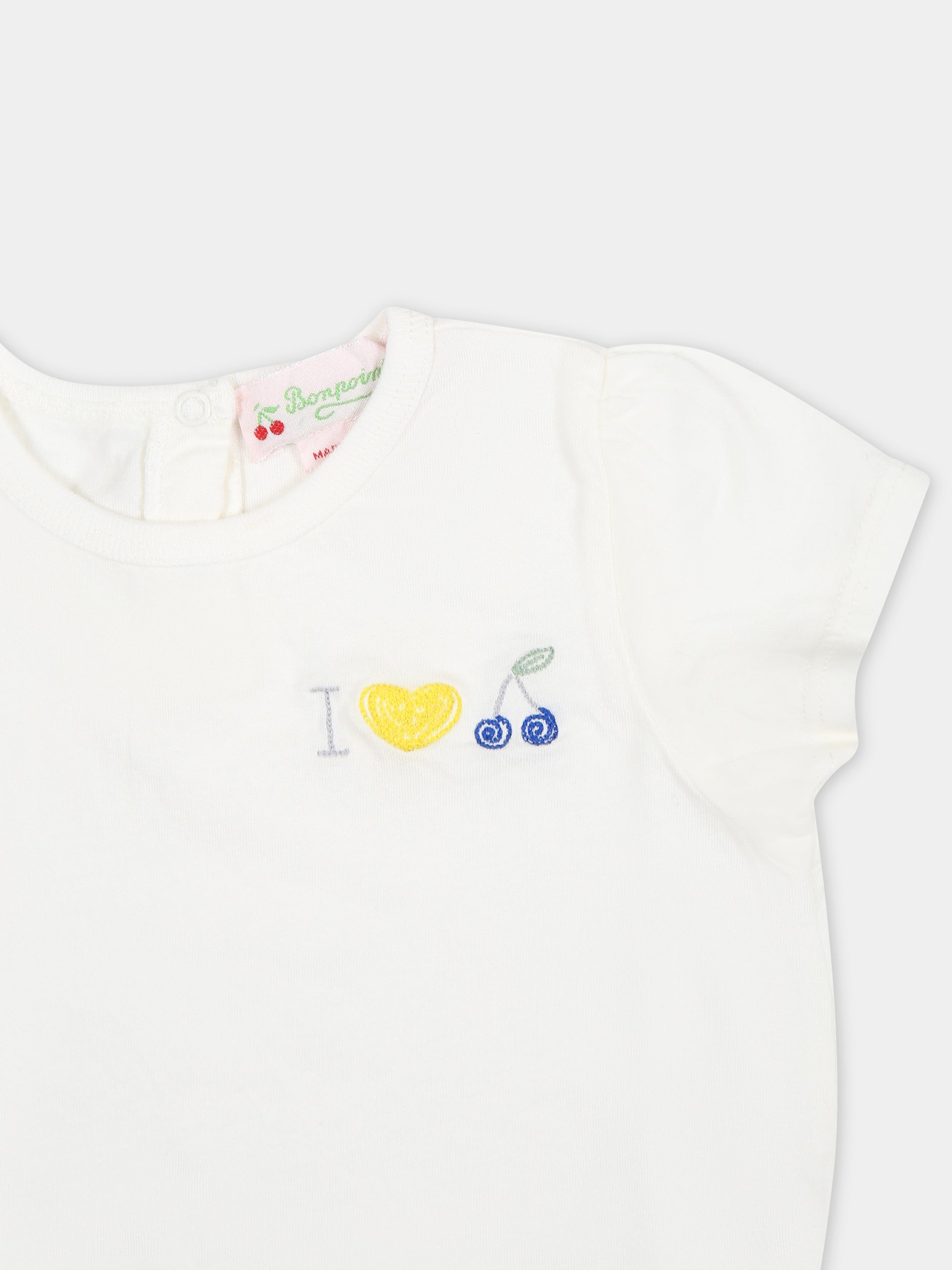 T-shirt bianca per neonata con ricami,Bonpoint,S04XTSK00001 102