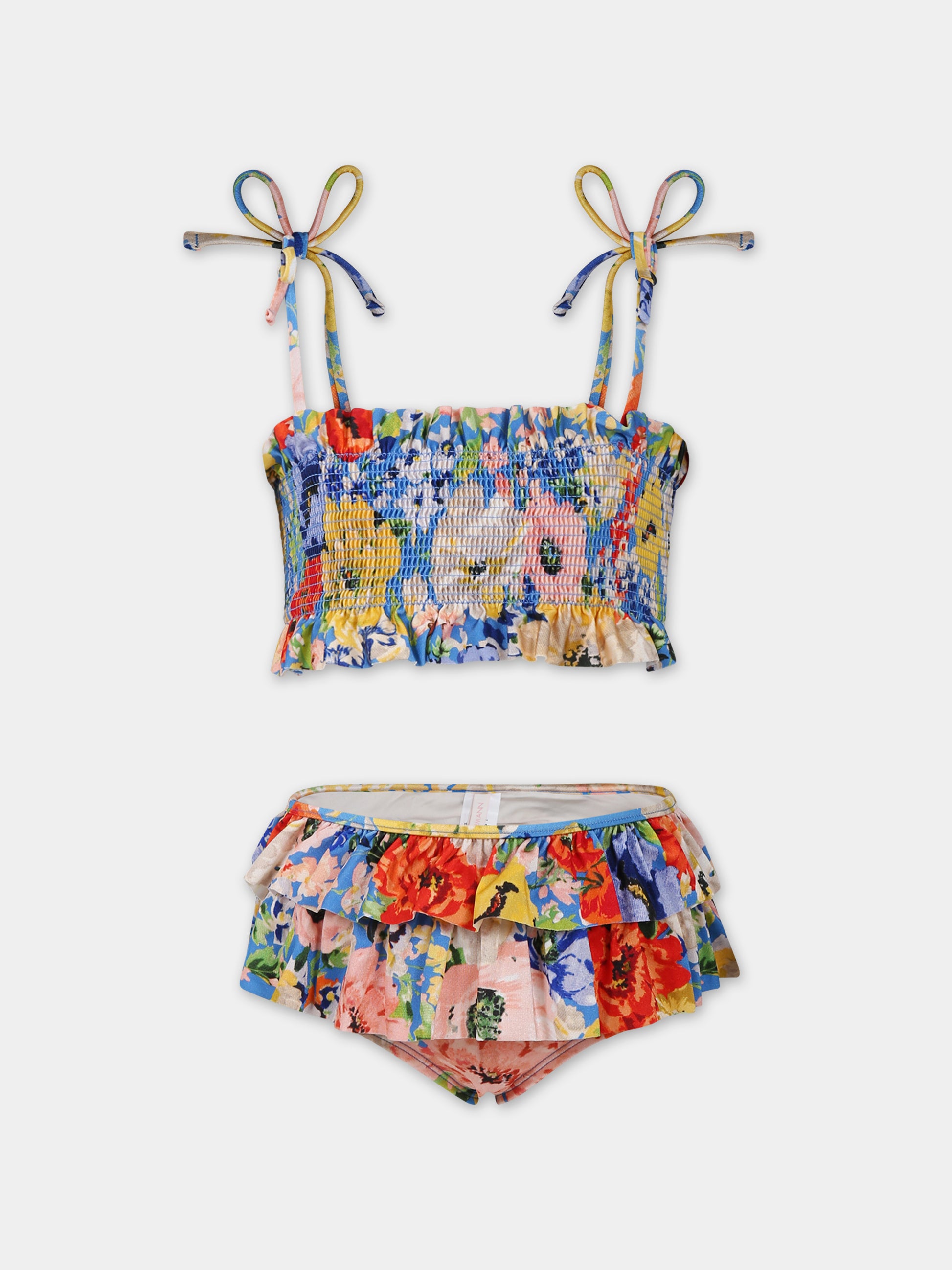 Bikini azzurro per bambina con stampa floreale,Zimmermann,9007WRS241 BLUE FLORAL