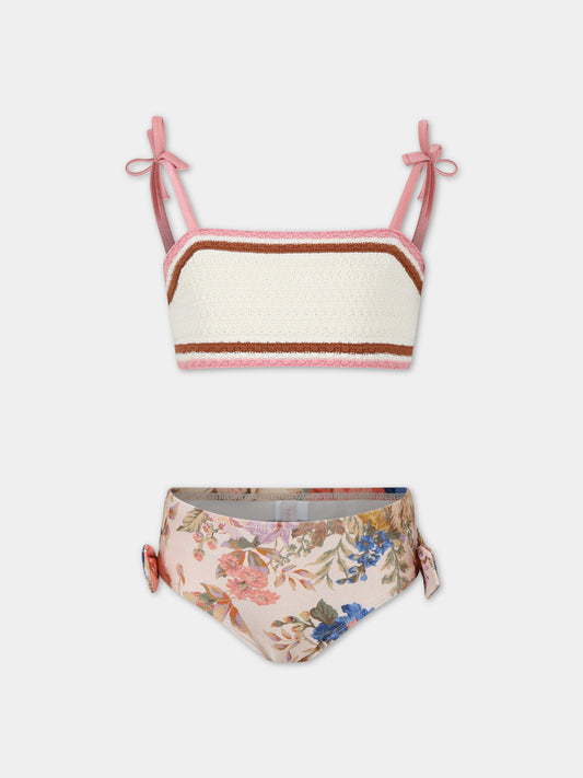 Bikini avorio per bambina con stampa floreale,Zimmermann,9003WRS242 CREAM FLORAL