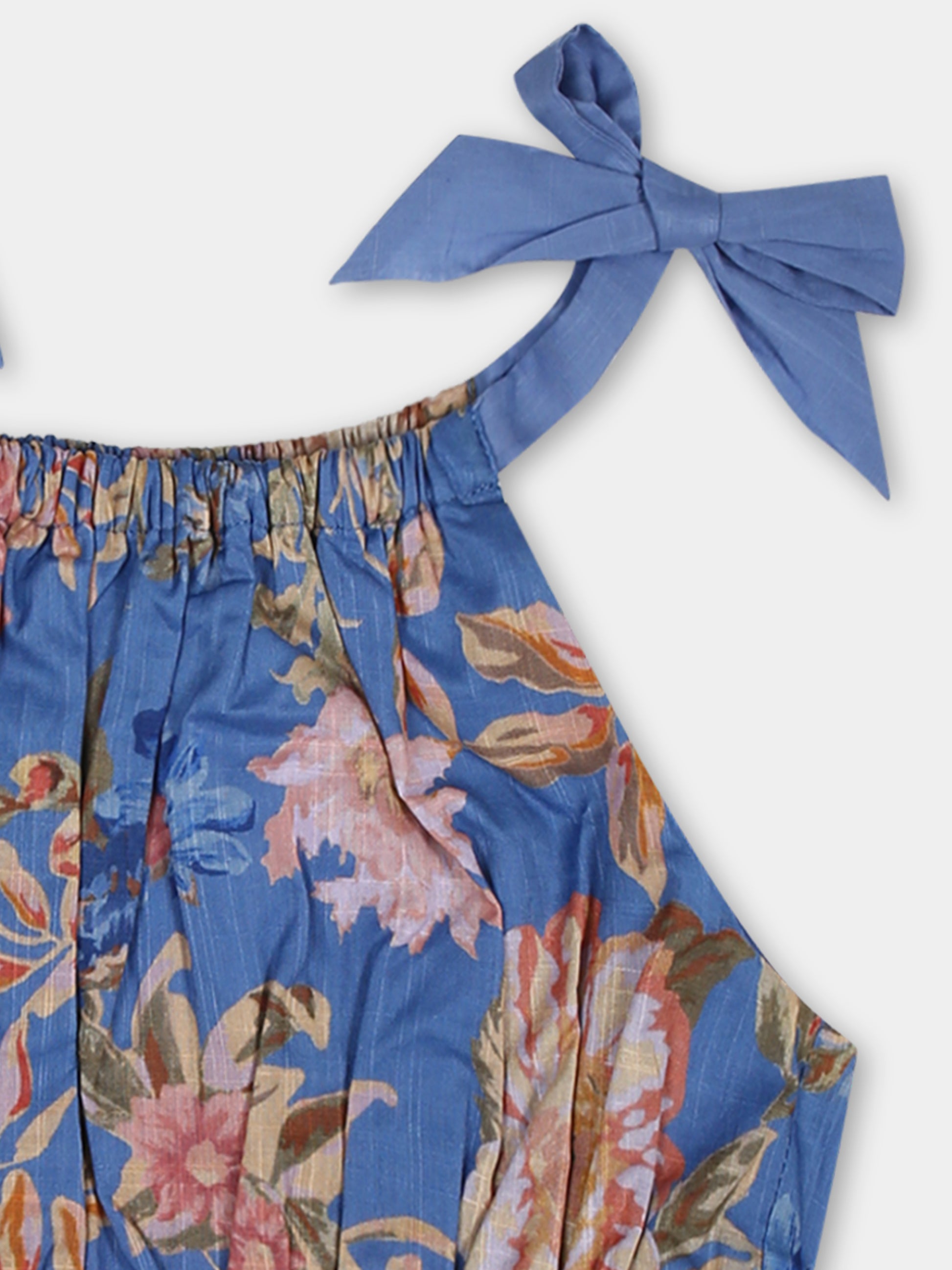 Salopette blu per bambina con stampa floreale,Zimmermann,3387YRS242 DUSTY BLUE FLORAL