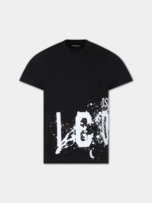 T-shirt nera per bambino con logo,Dsquared2,DQ2419 D00MM D2T1067U DQ900