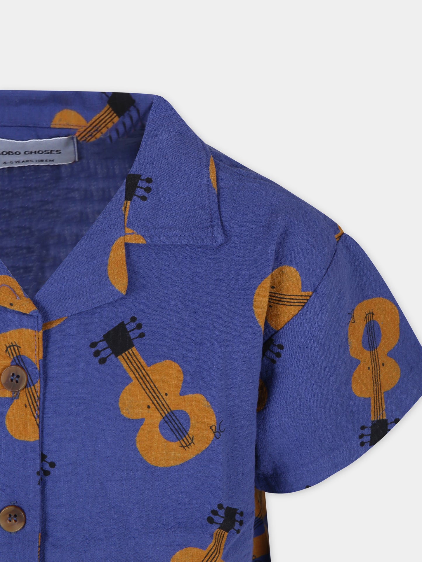 Camicia blu per bambini con chitarre all-over,Bobo Choses,124AC038