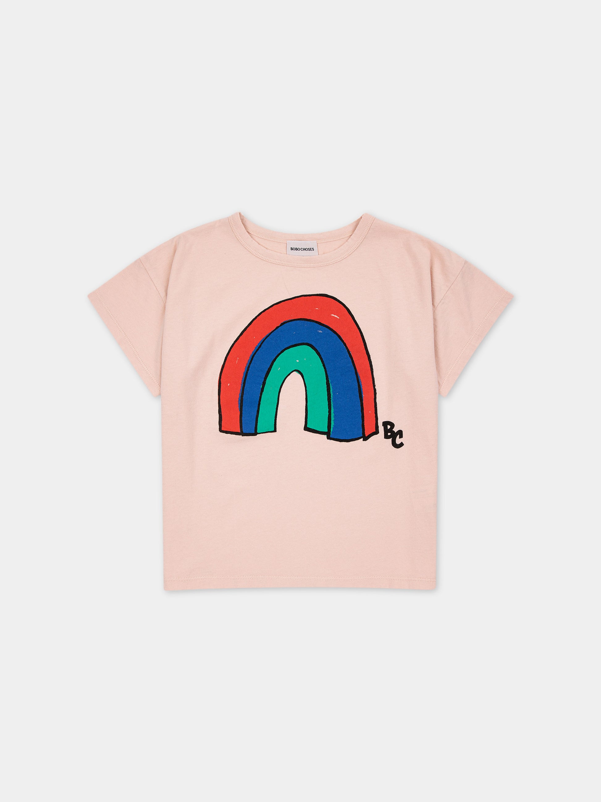 T-shirt rosa per bambini con stampa arcobaleno,Bobo Choses,124AC011